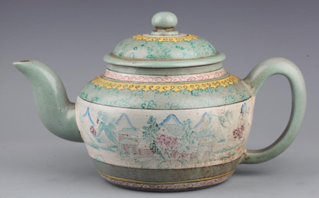A LARGE BLUE COLOR FINELY PAINTED ZISHA TEA-POT (1 of 6)