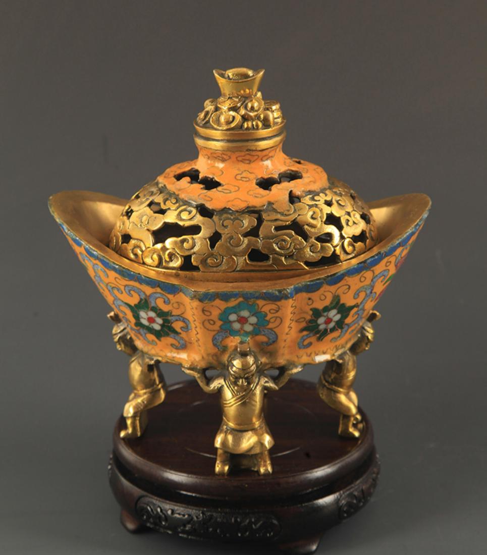 A BRONZE  CLOISONNE INGOT FIGURE BRONZE AROMATHERAPY (1 of 8)