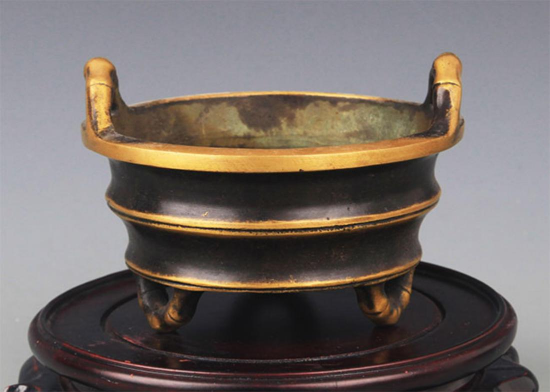 A TREE FOOT BAMBOO STYLE CENSER: 20th Century, High: 3.25 in; Diameter:4.75 in