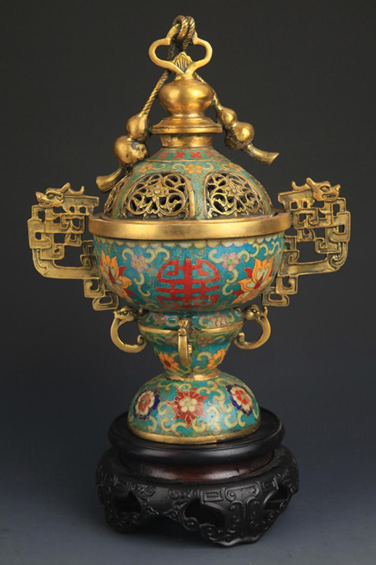 A BRONZE  CLOISONNE DRAGON TOP AROMATHERAPY (1 of 6)