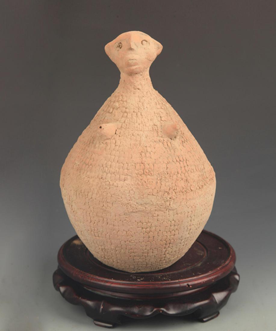 COPY OF MA JIA KILN CULTURE HUMAN STYLE POTTERY JAR: New Stone Age Period Style, High:9.25 inch; Width:7.0 inch