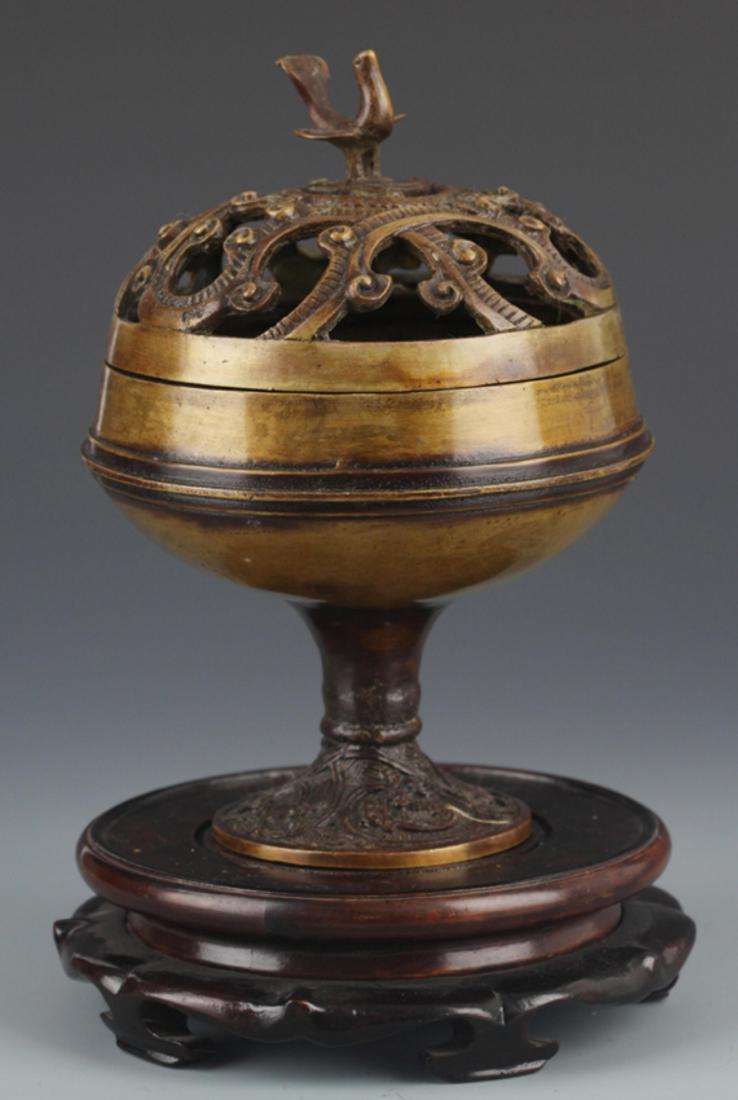 A FINELY CARVED BRONZE AROMATHERAPY (1 of 5)