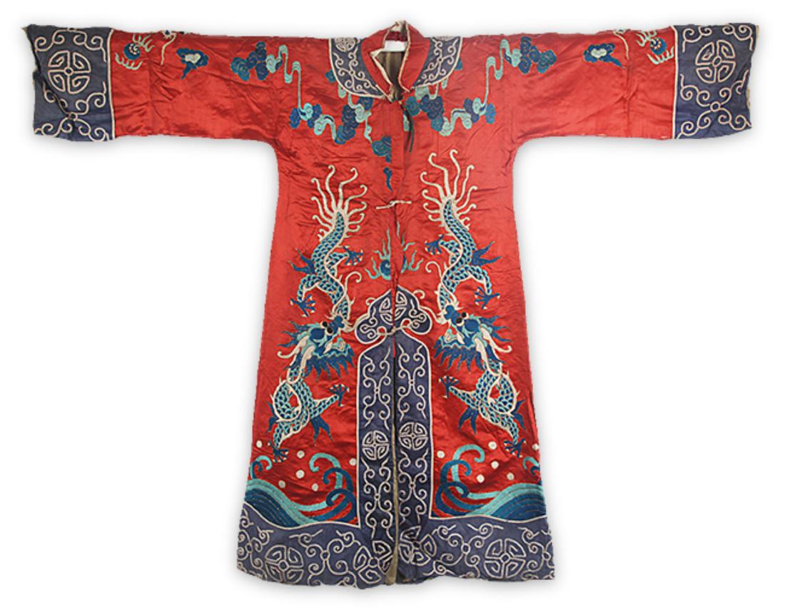 A FINE RED COLOR SMALL DRAGON EMBROIDERED ROBE (1 of 8)