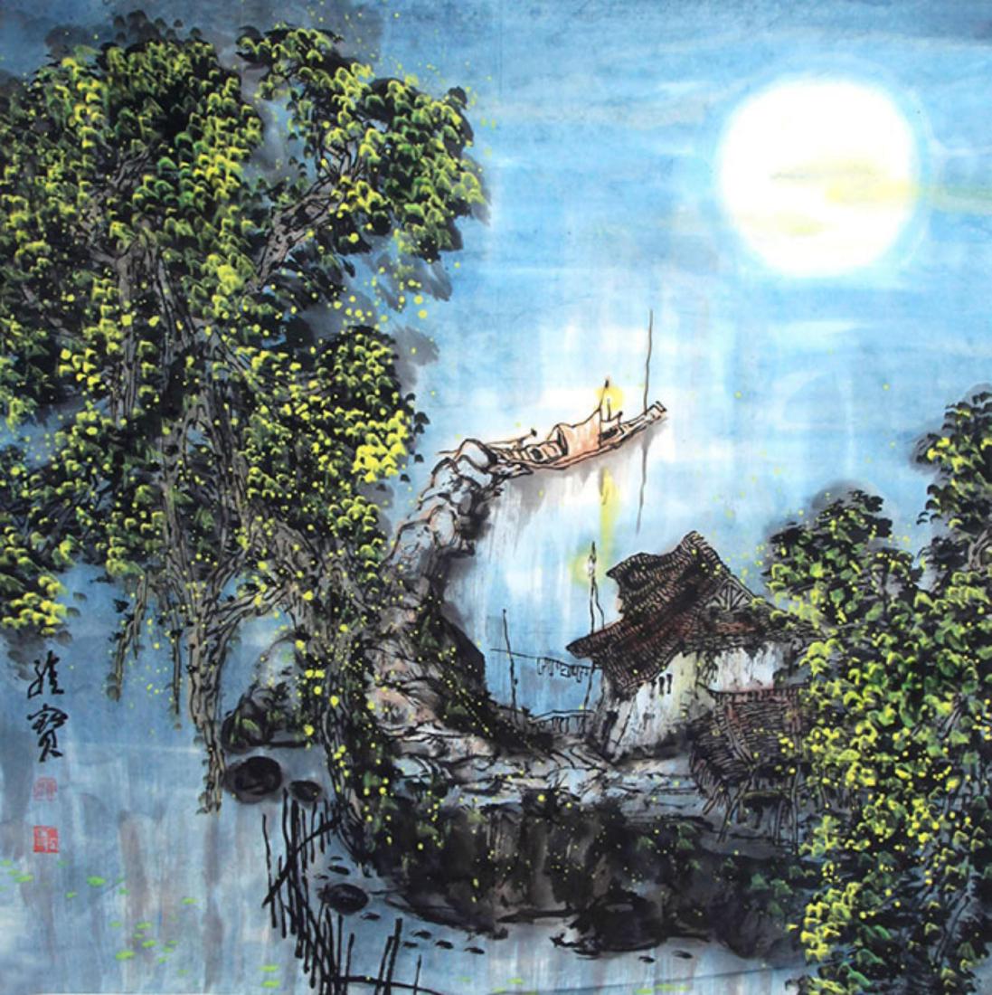 A FINE OIL PAINTING ATTRIBUTED TO, WANG WEI BAO: Modern, High: 26.9 inch x Width: 26.9 inch