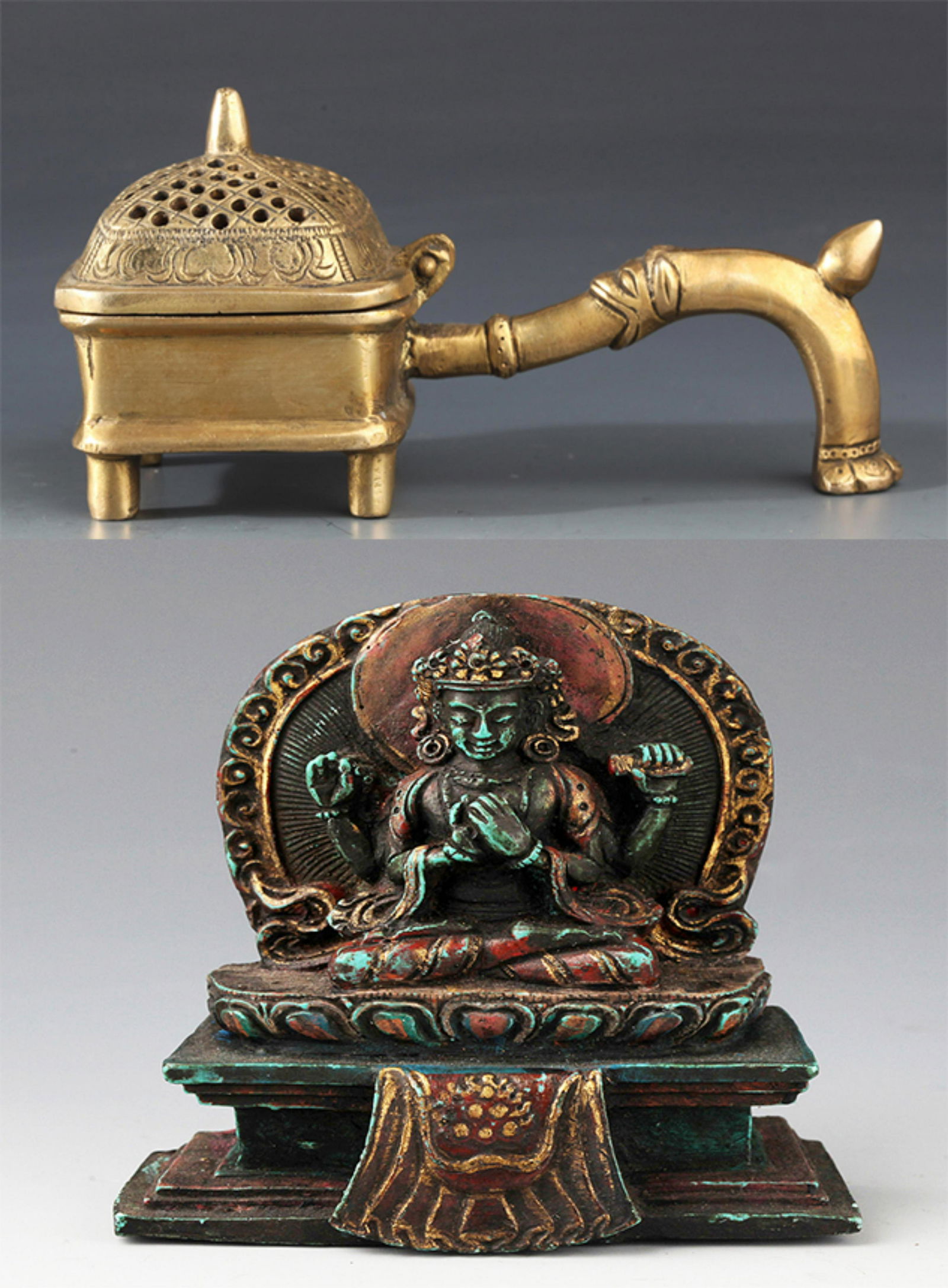 A FINE TIBETAN BRONZE AROMATHERAPY AND BUDDHA FIGURE (1 of 8)