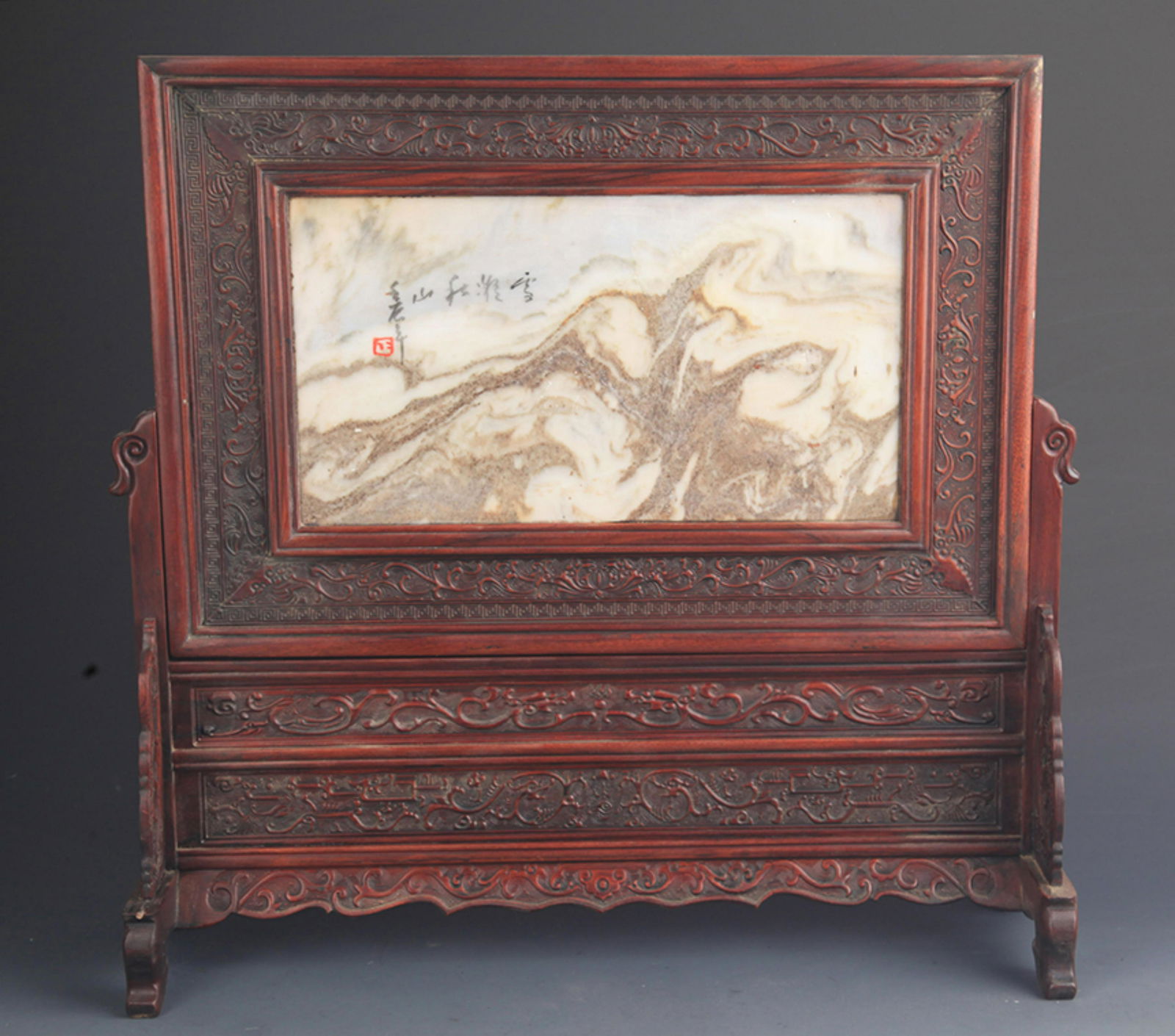 A FINE HUA LI MU INLAY WITH STONE TABLE PANEL (1 of 6)