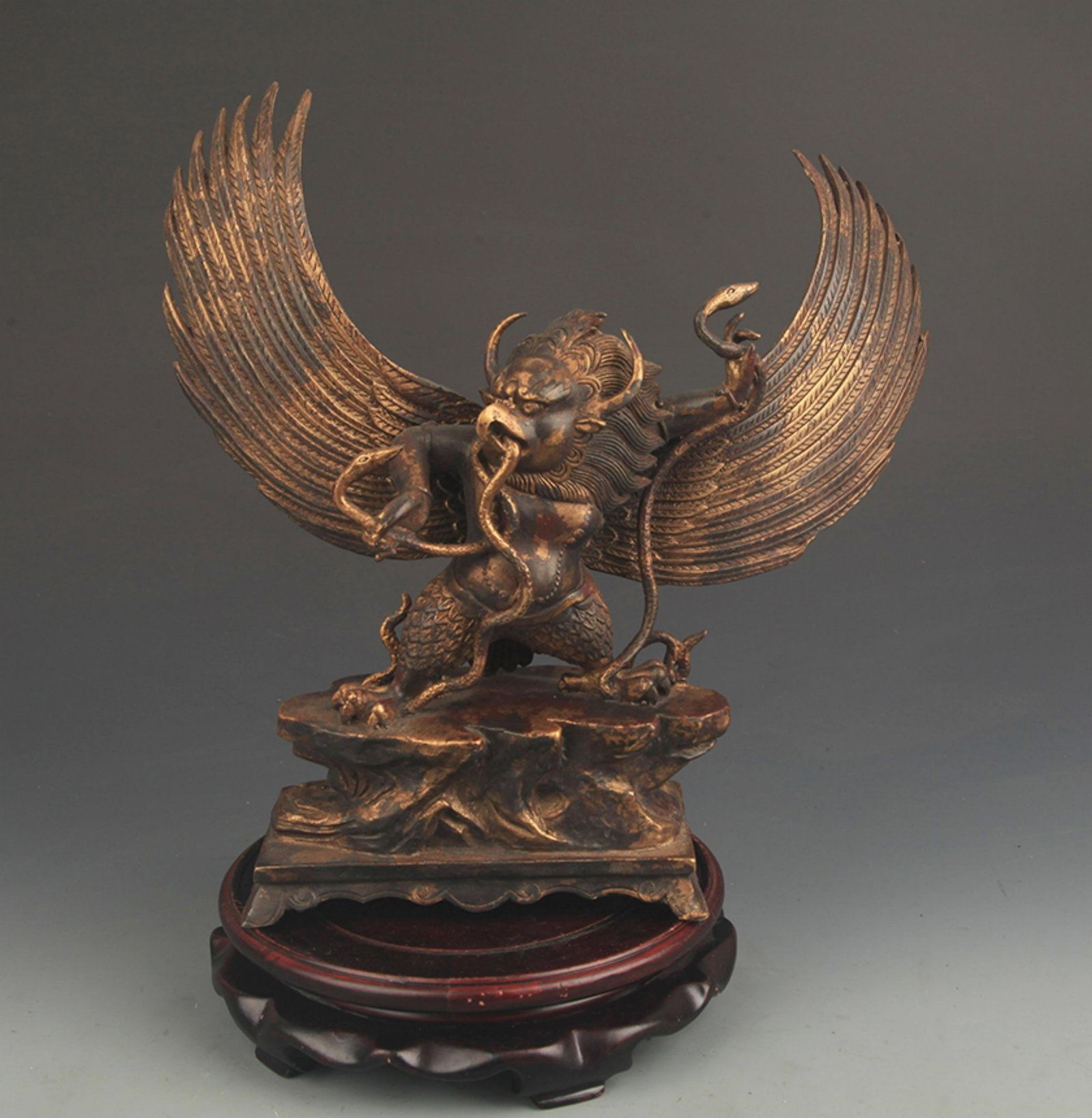 A RARE VERY DETAILED TIBETAN BUDDHIST GARUDA STATUE: 18th Century,High: 10.00 inch; Width: 11.5 inch