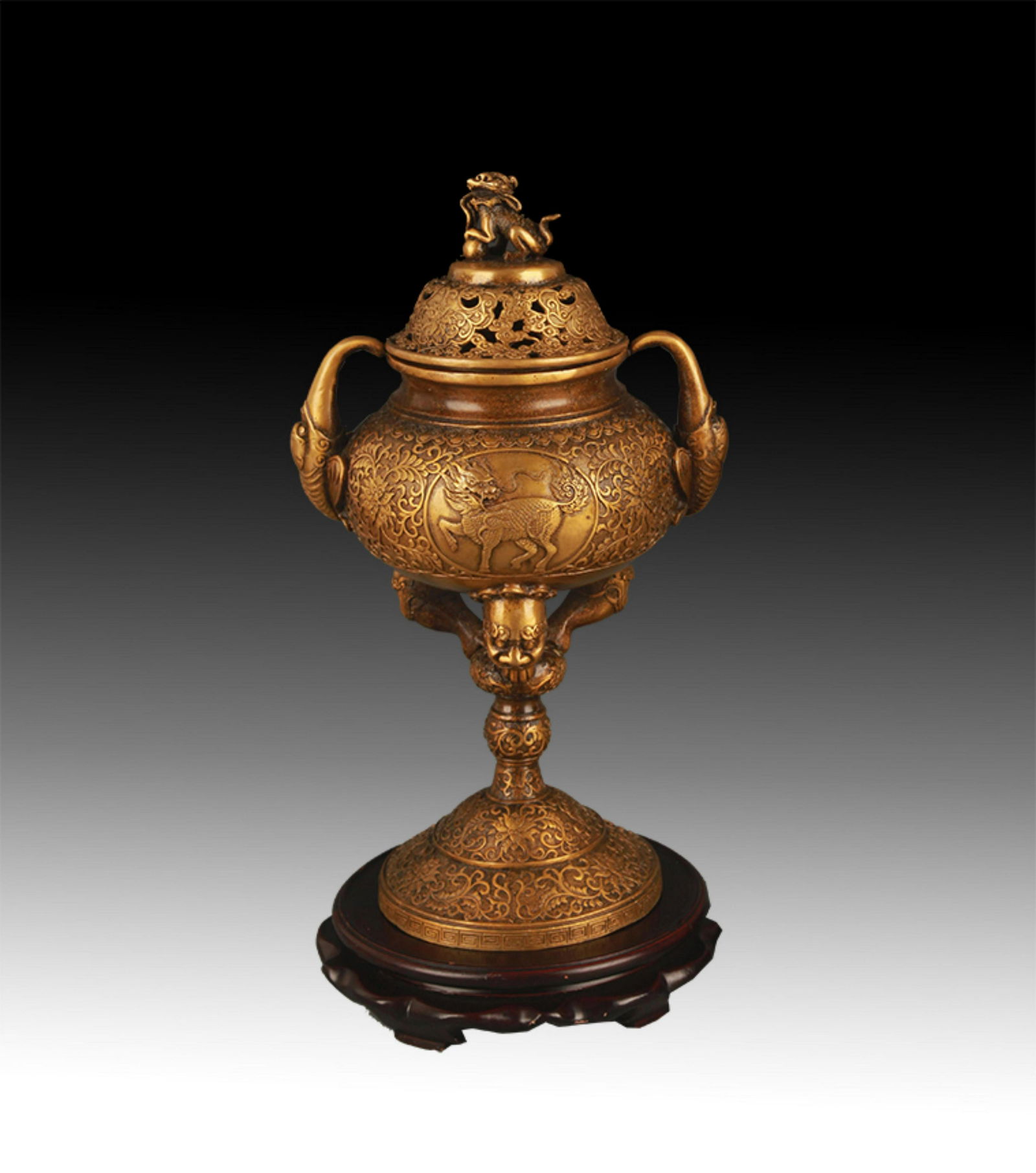 TALL KIRIN CARVING LION TOP BRONZE AROMATHERAPY (1 of 8)