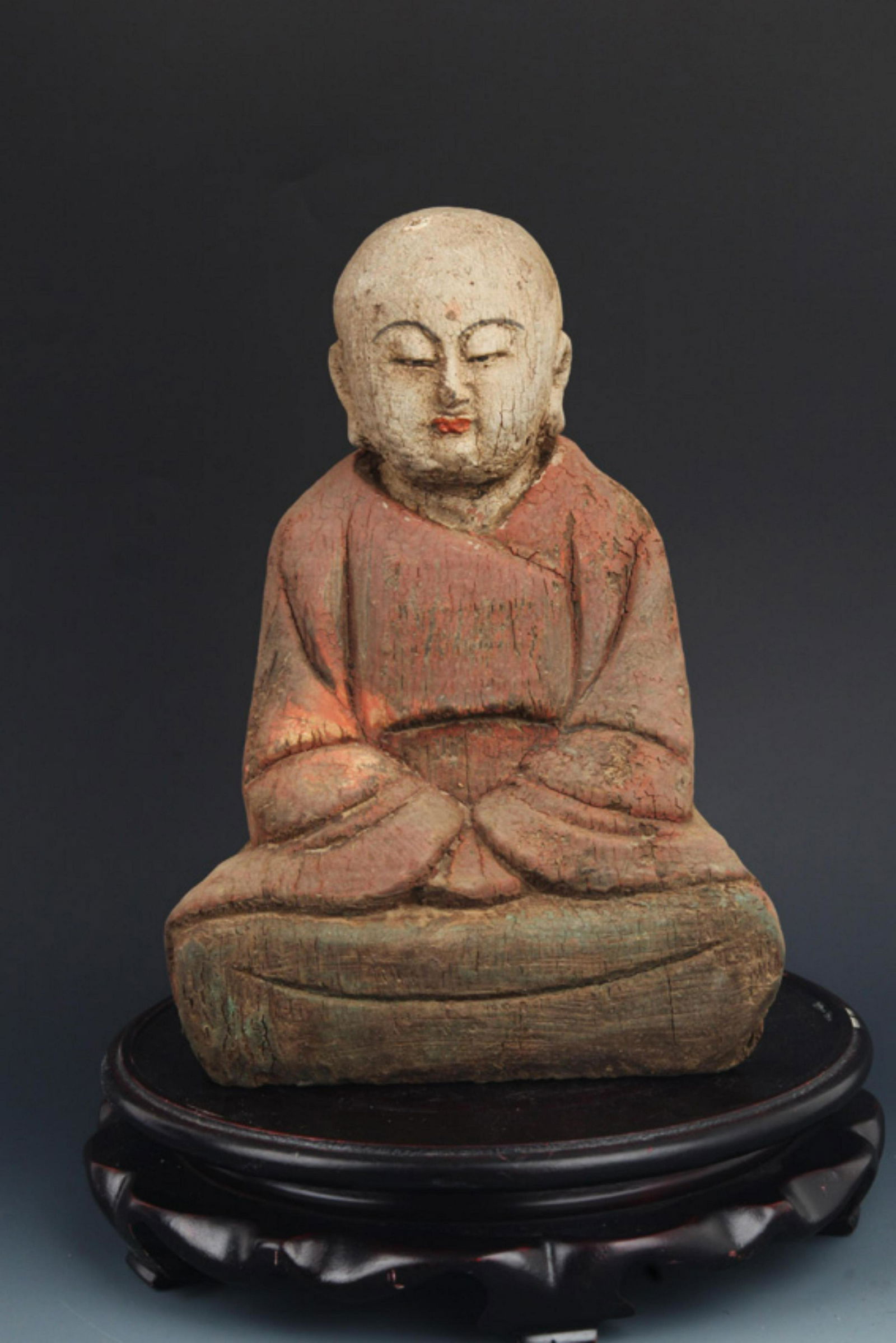 A FINE WOODEN COLORED SMALL BUDDHA STATUE (1 of 8)
