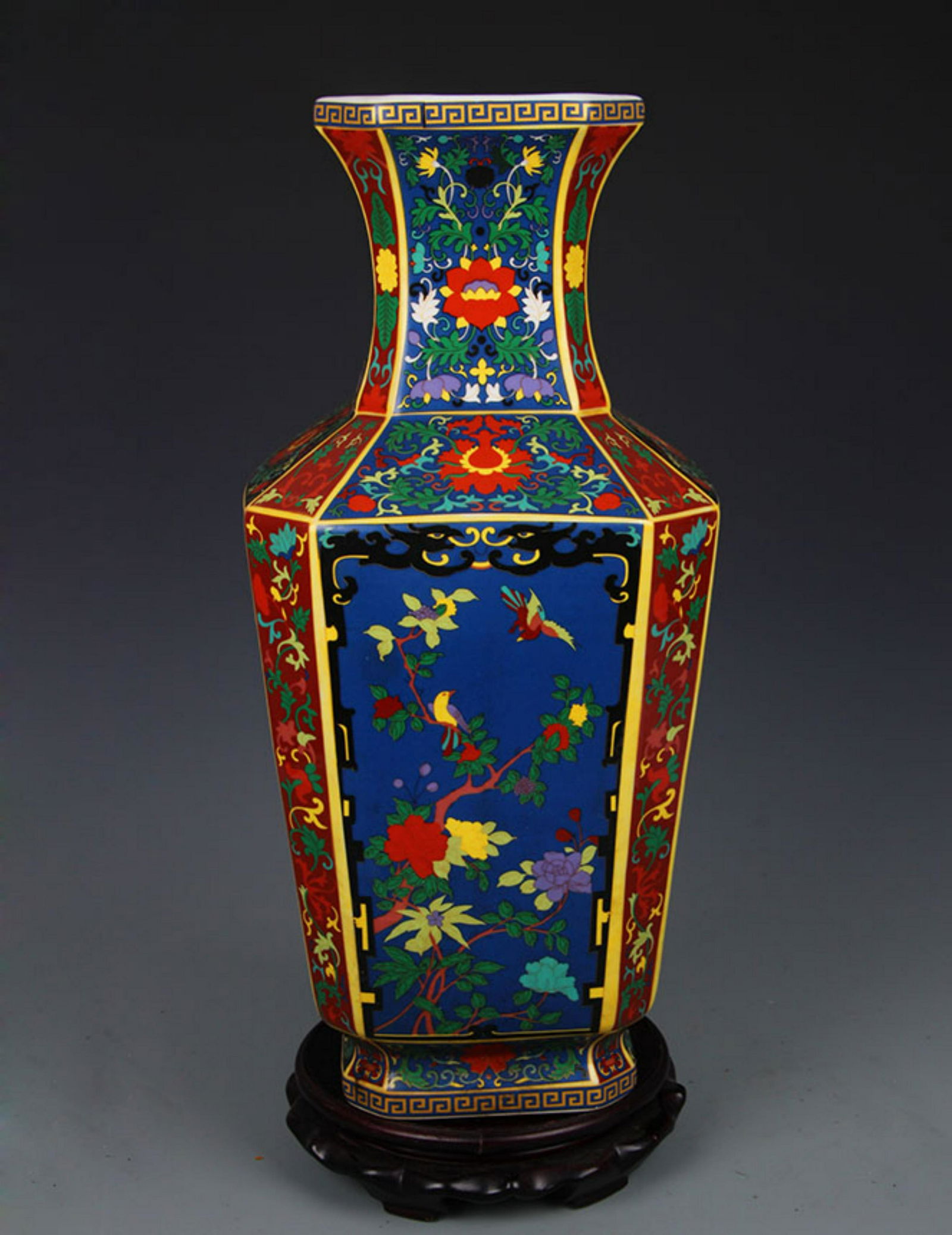 A ENAMEL COLOR FLOWER PAINTED SQUARE VASE (1 of 5)