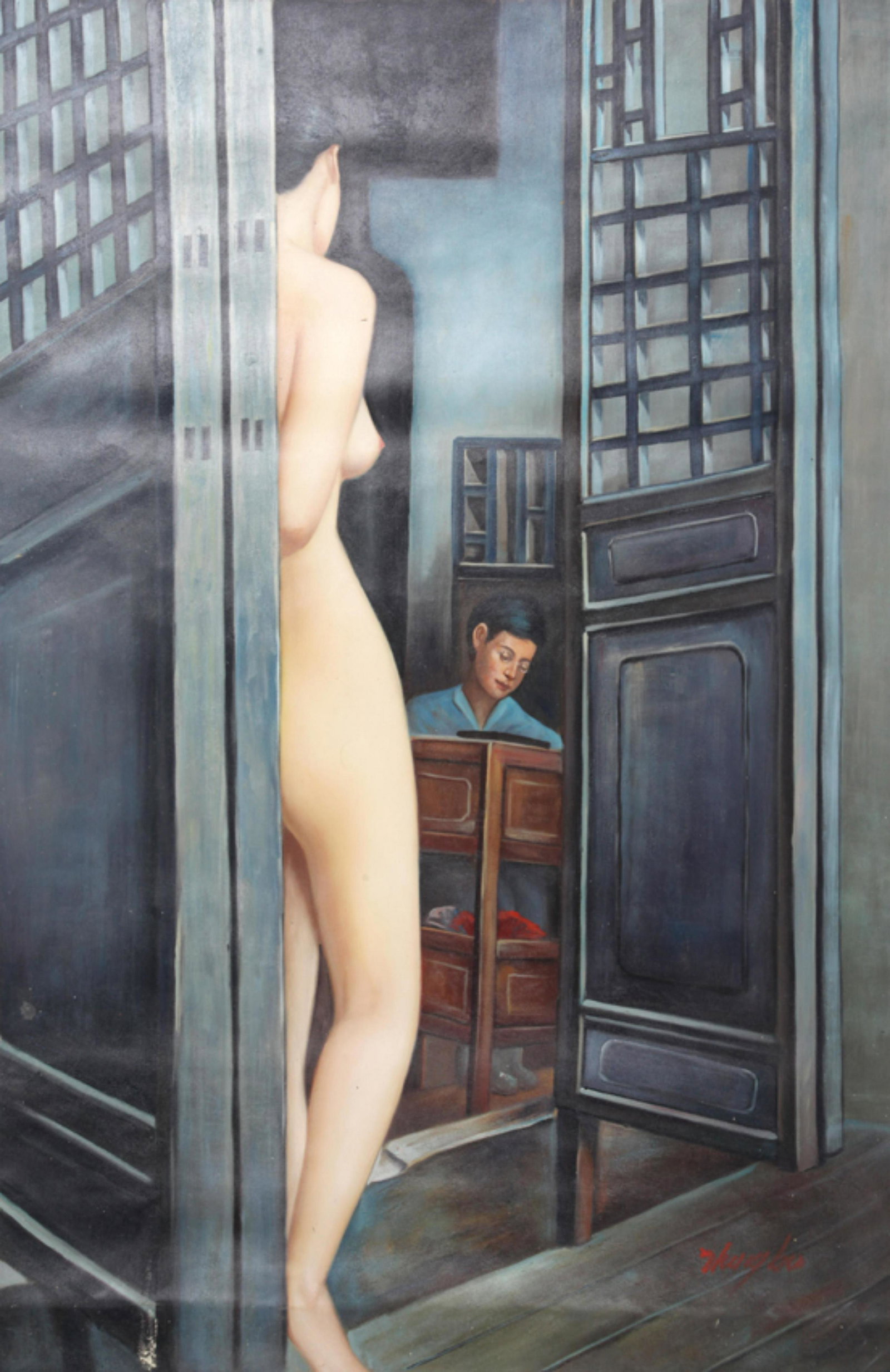 A LARGE FINE OIL PAINTING BY ZHANG BO: Modern, Long:35.00 inch; Width:24.00 inch