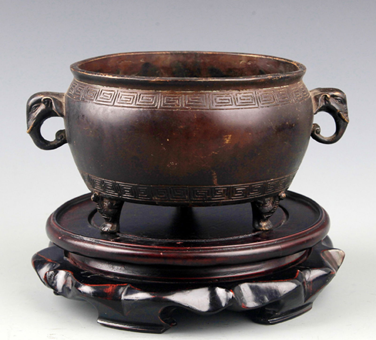 A DOUBLE ELEPHANT EAR BRONZE CENSER (1 of 4)