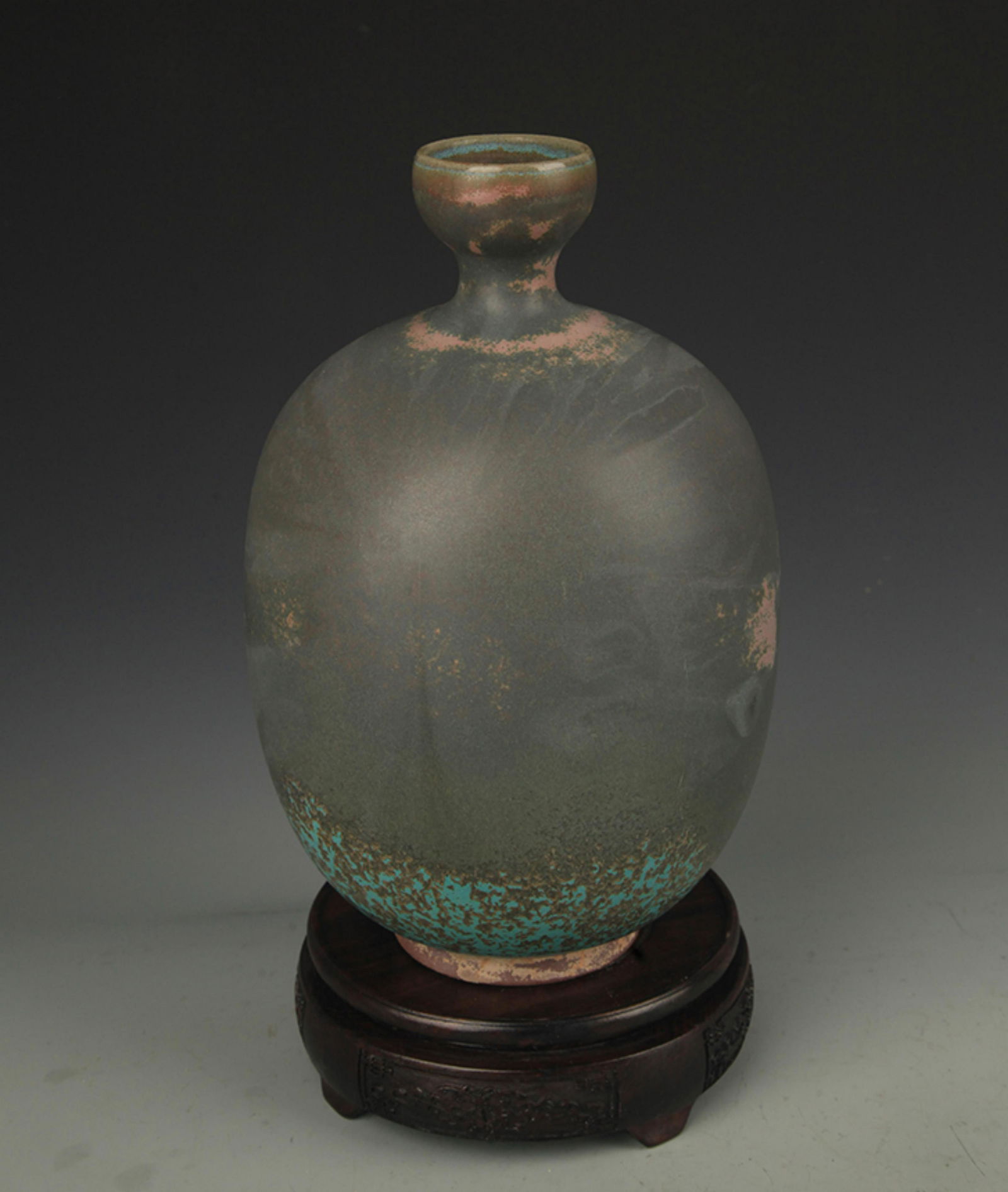 LU JUN GLAZED DARK BLUE COLOR VASE: Song Dynasty Style, High:9.5 inch; Diameter:1.75 inch