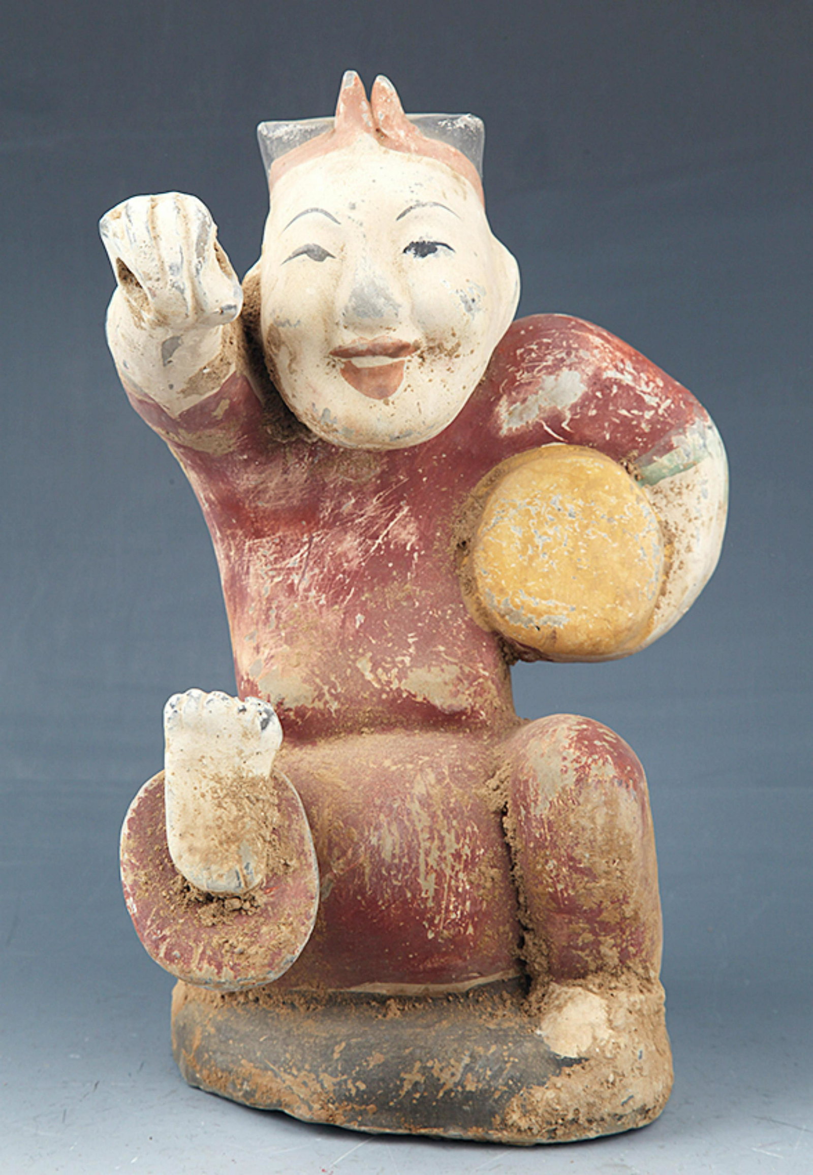 A FINE CHILDREN PLAYING POTTERY FIGURE: Han Dynasty, High:11.00inch; Width:5.5inch