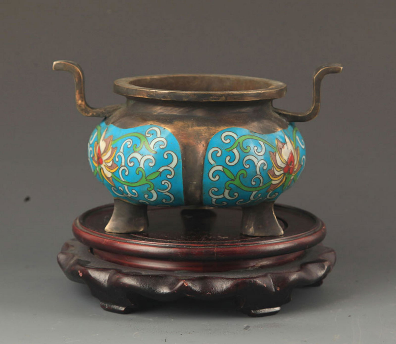 A FINE FAIENCE COLOR FLOWER PATTERN BRONZE CENSER (1 of 7)