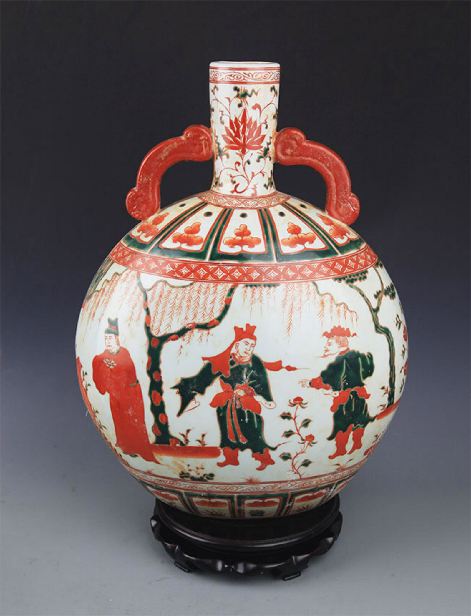A DOUCAI COLOR ROUND PORCELAIN MOON BOTTLE: Yuan Dynasty Style, High: 19.00 inch; Diameter:3.0 inch