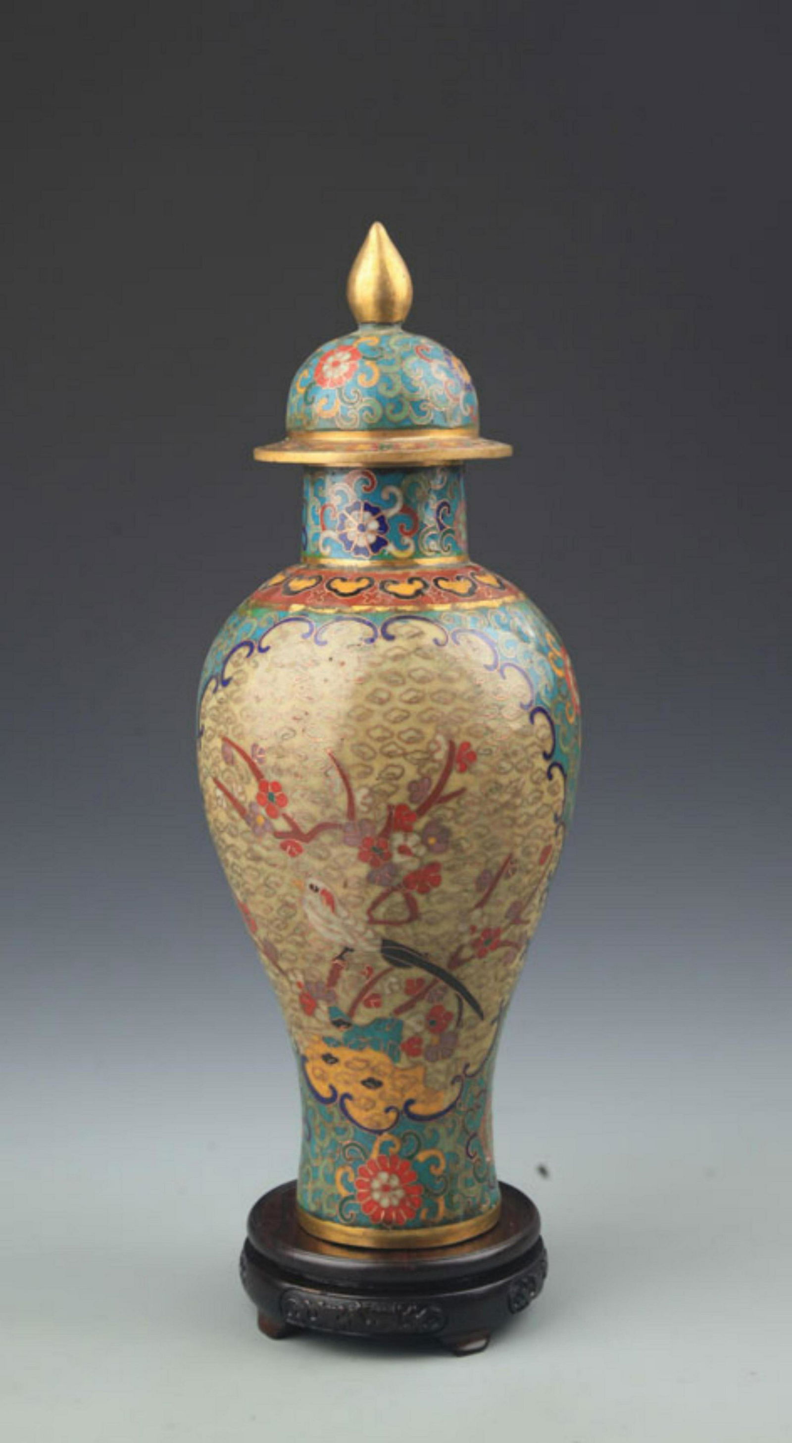 RARE CLOISONNE ENAMEL BIRD PATTERN GENERAL TYPE JAR (1 of 8)