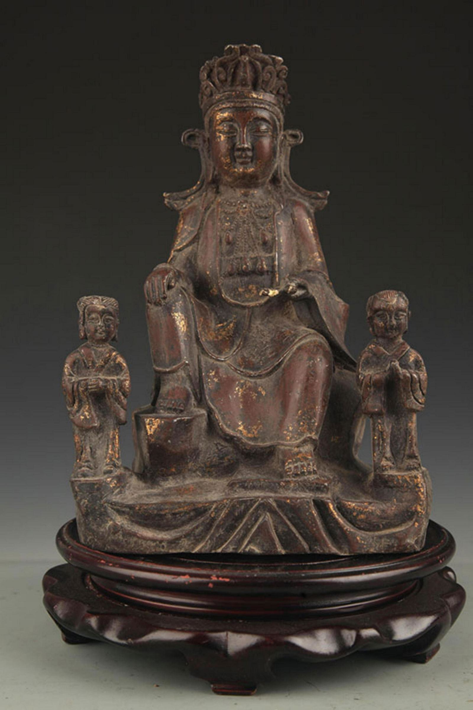 A FINE BOY WITH GRIL GUAN YIN BRONZE STATUE: 18th Century, High:9.25 inch; Width:6.5 inch