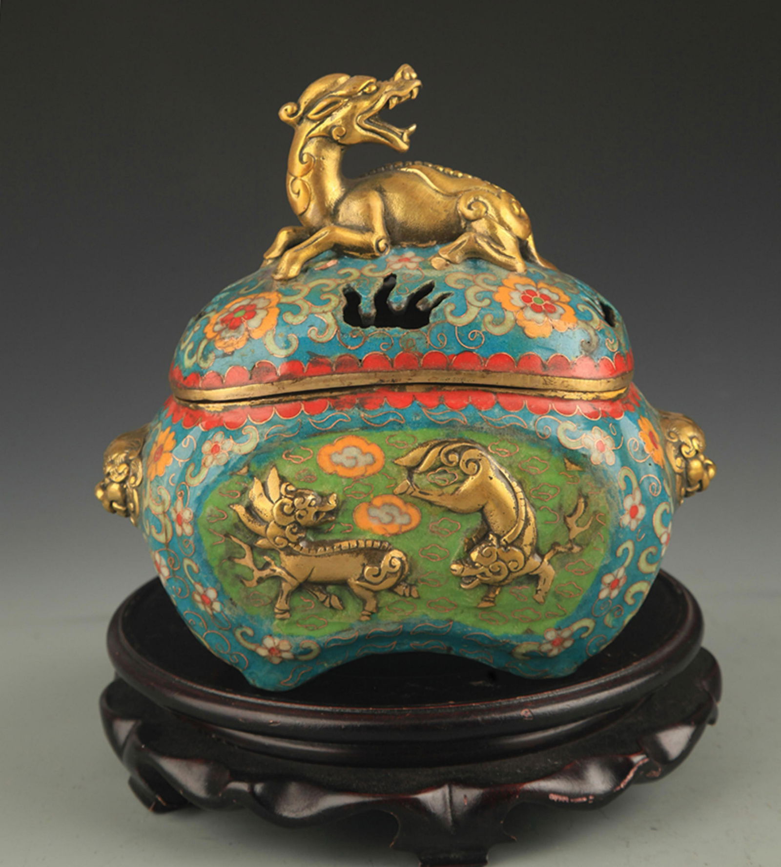 CLOISONNE ENAMEL ANIMAL TOP BRONZE AROMATHERAPY BURNER (1 of 7)