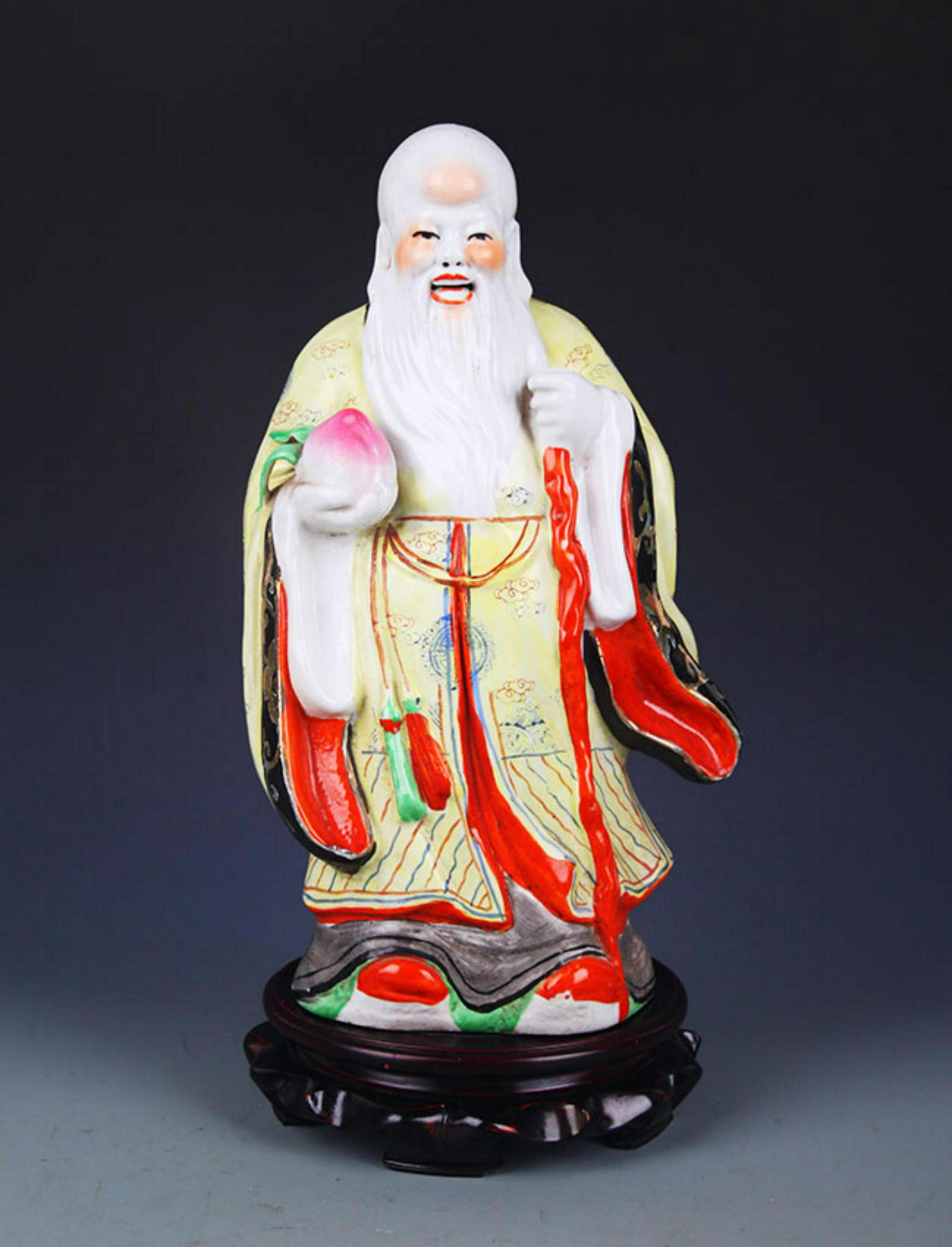 A FINE FAMILLE ROSE PORCELAIN LONGEVITY GOD FIGURE (1 of 10)