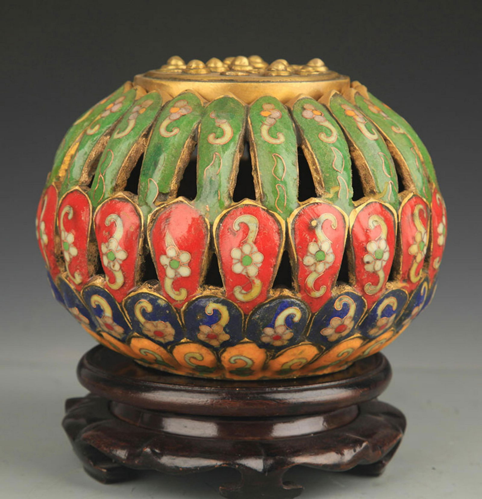 A CLOISONNE ENAMEL LOTUS SHAPE AROMATHERAPY BURNER (1 of 4)