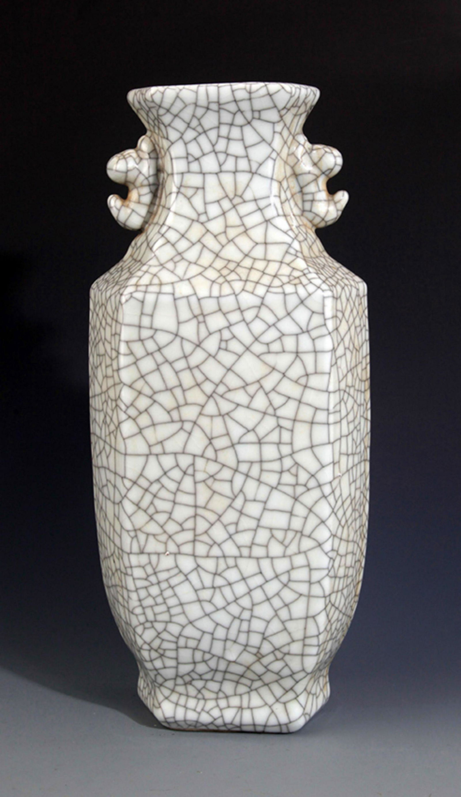 A TALL HEXAGONAL SHAPED DOUBLE EAR PORCELAIN BOTTLE (1 of 7)