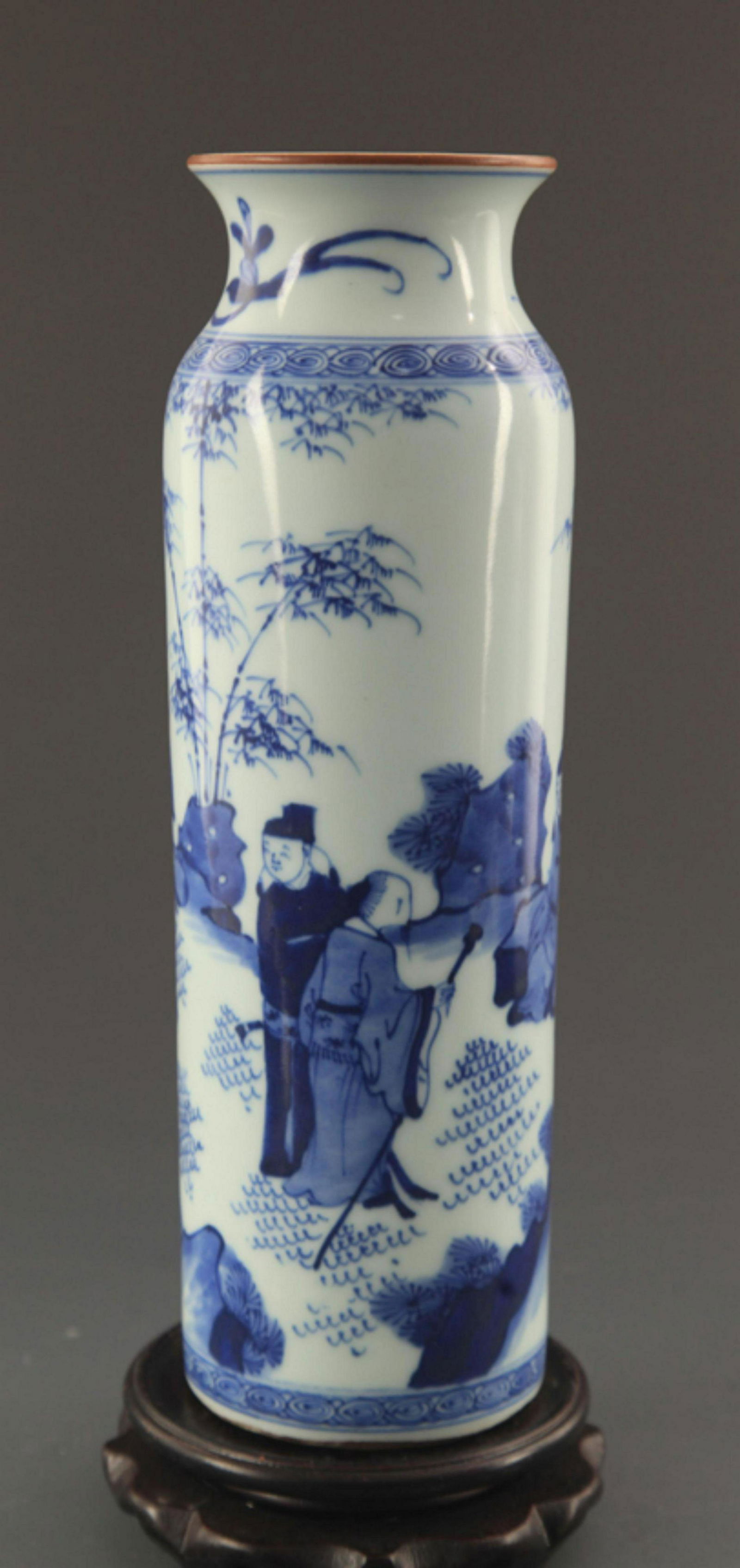 BLUE AND WHITE STORY PAINTED BAMBOO VASE (1 of 8)