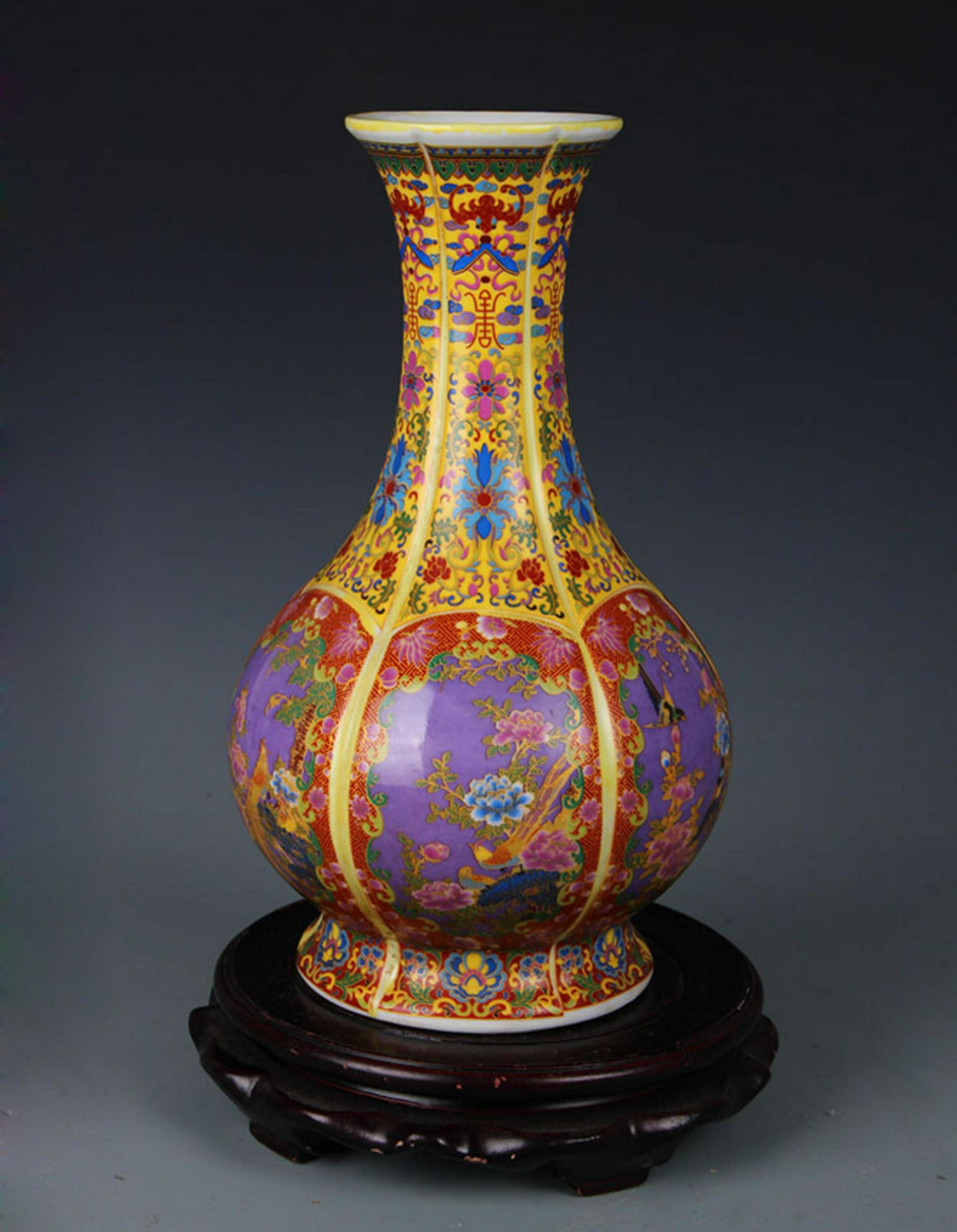 ENAMEL COLOR FLOWER AND BIRD PATTERN DECORATIVE VASE (1 of 5)