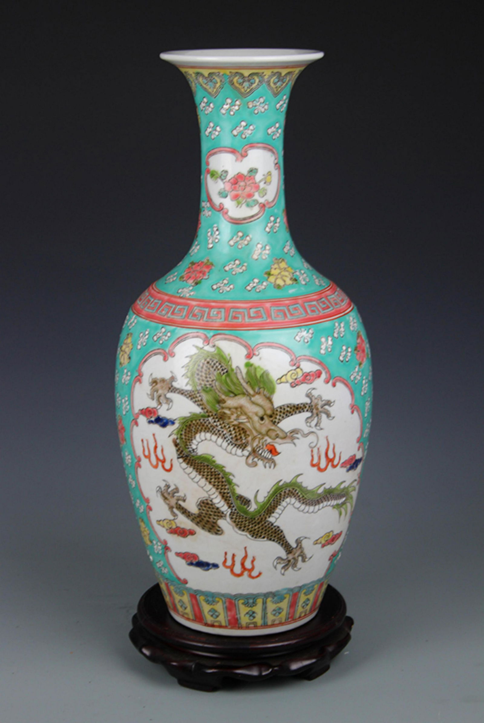 TURQUOISE GLAZED DRAGON PATTERN DECORATIVE VASE (1 of 5)