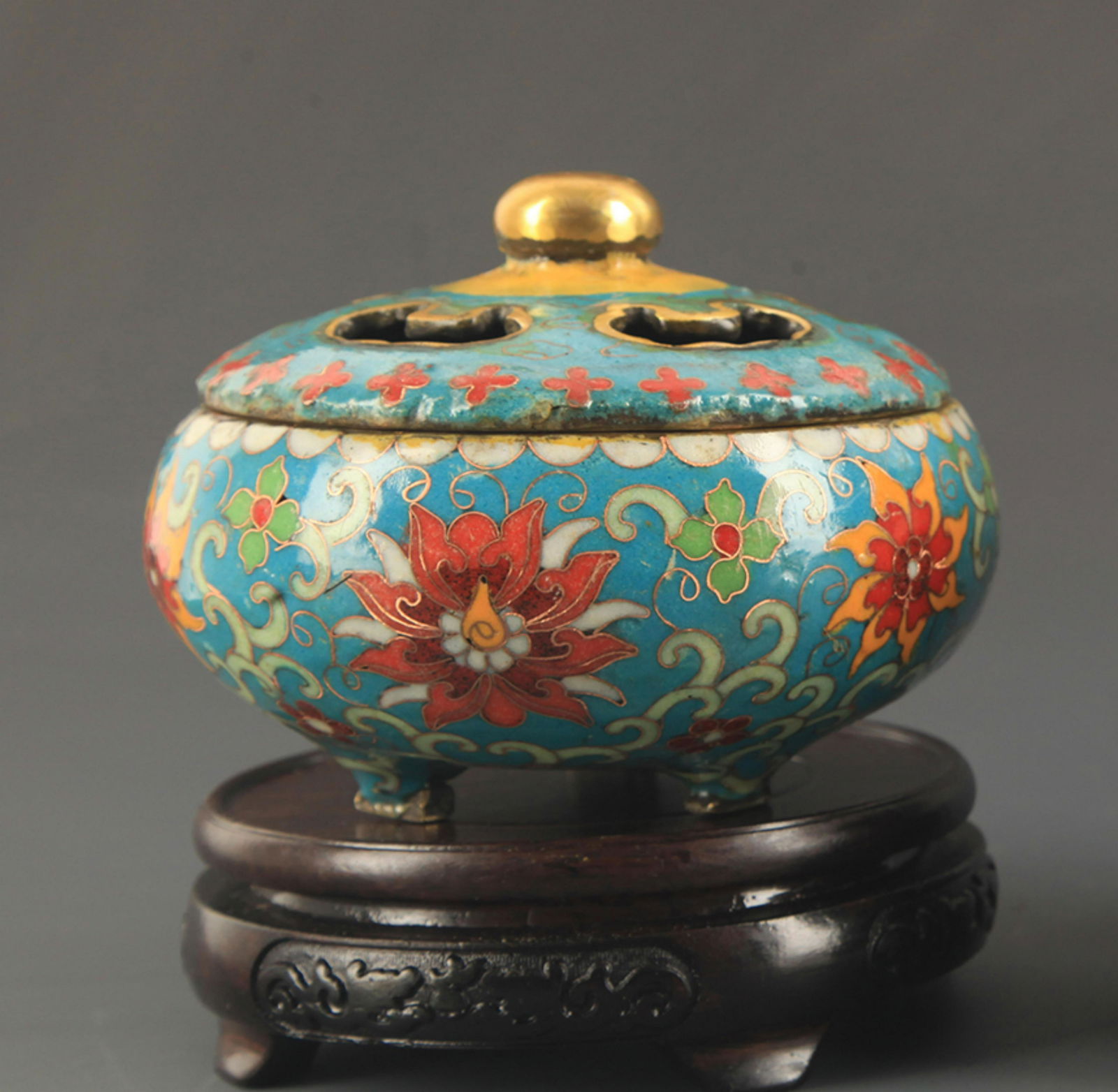CLOISONNE ENAMEL LOTUS CARVING BRONZE AROMATHERAPY (1 of 5)