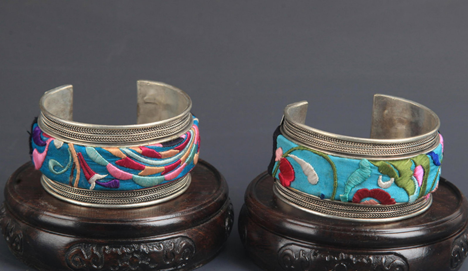 GROUP OF TWO OLD CHINESE EMBROIDERY BANGLE: 20th Century, Diameter:2.5 inch; Width:1.4 inch