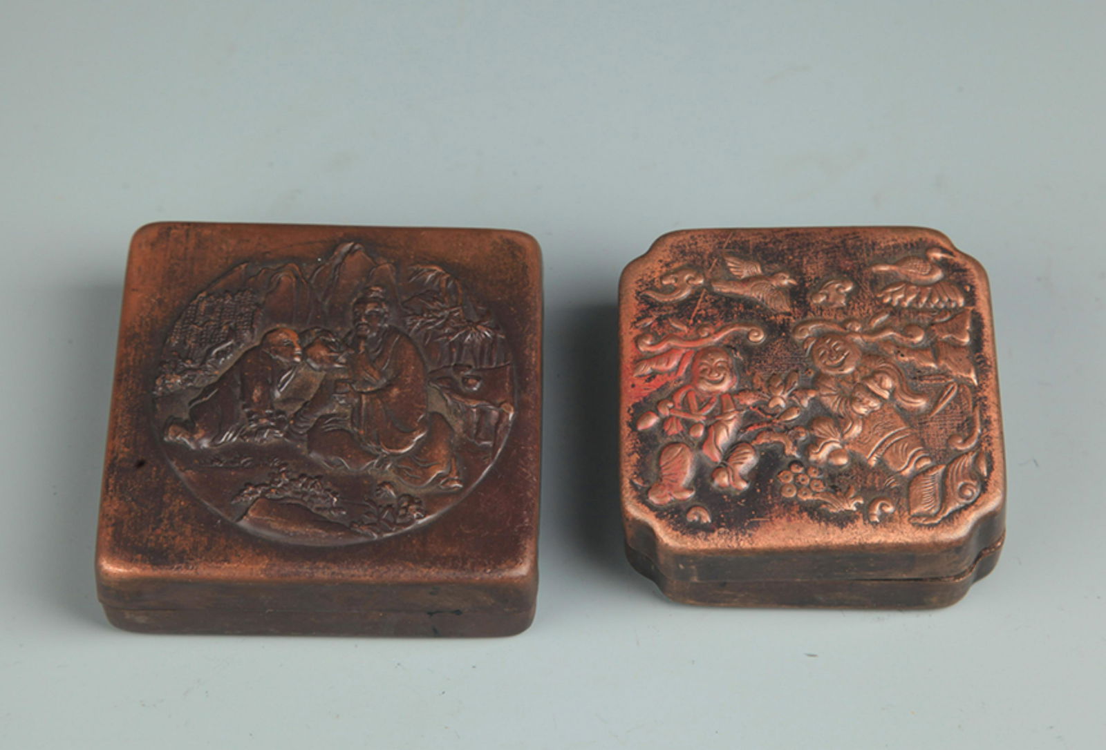 PAIR OF BRONZE FEMALE CARVING INK BOX (1 of 3)