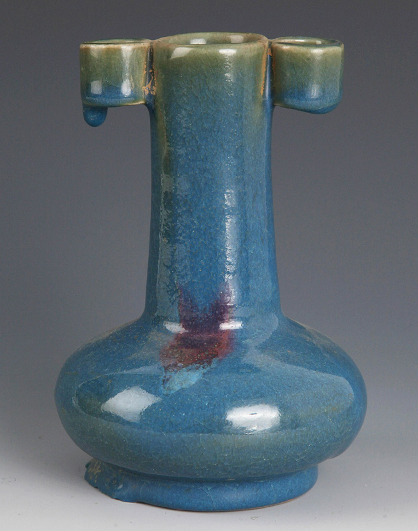 A DARK BLUE COLOR DOUBLE EAR PORCELAIN BOTTLE (1 of 4)