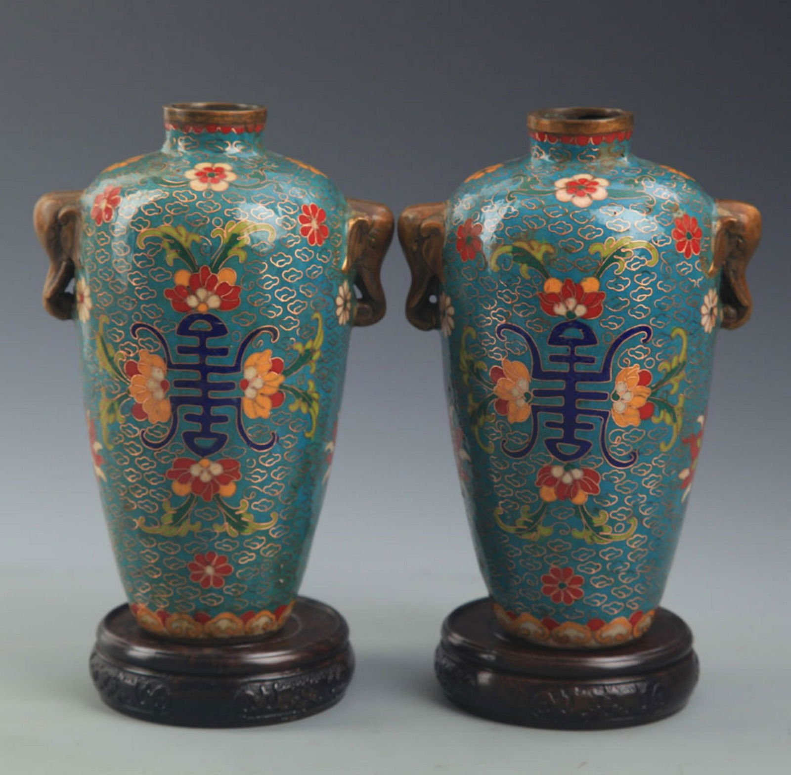 PAIR OF CLOISONNE ENAMEL BRONZE VASE (1 of 7)