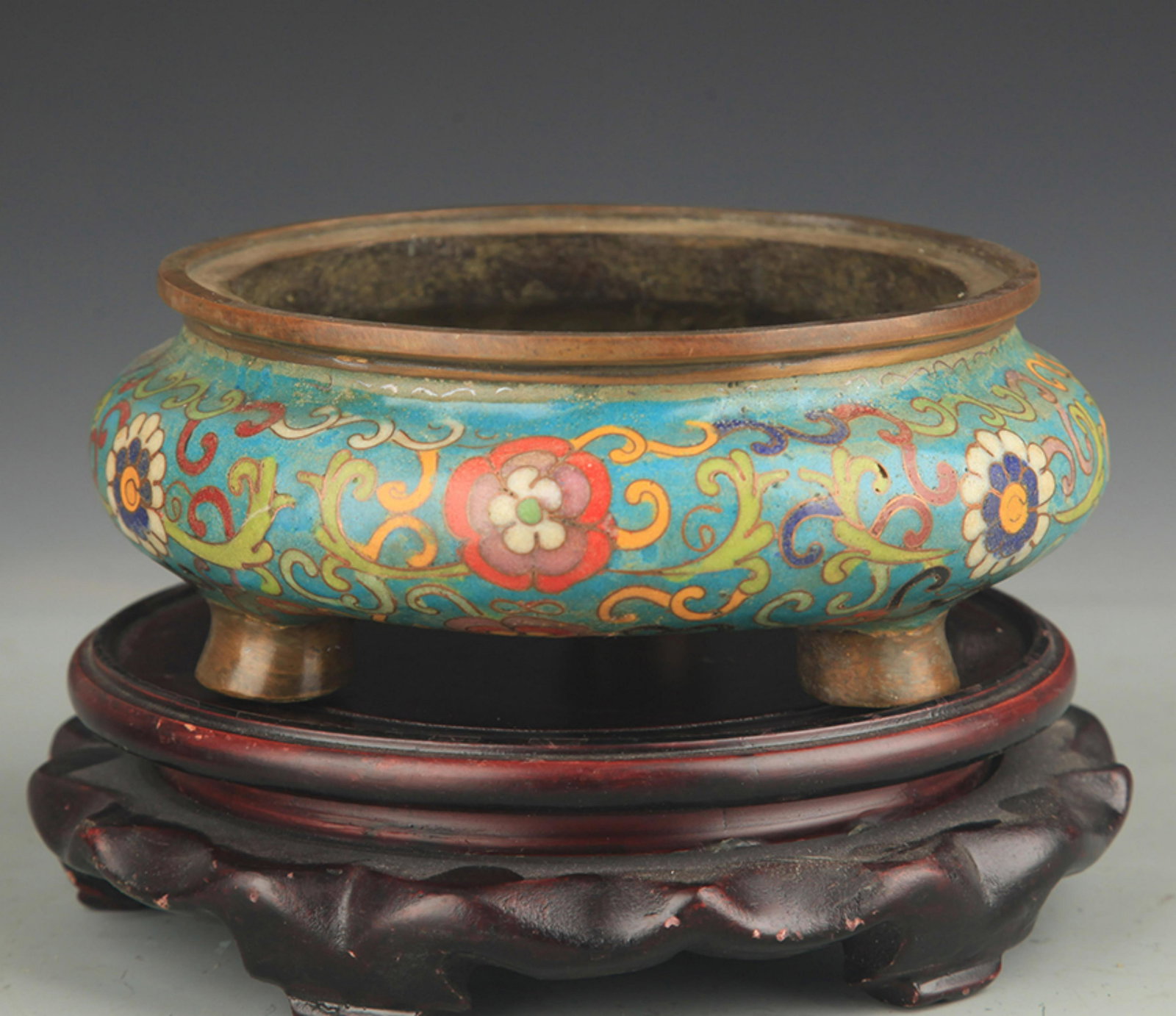 CLOISONNE ENAMEL FLOWER PATTERN CENSER (1 of 4)