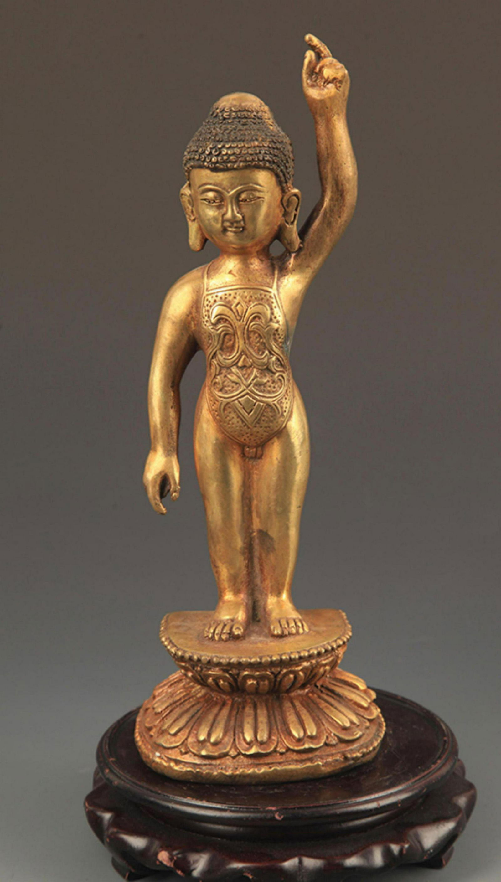 A FINE TIBETAN  BRONZE BIRTH BUDDHA (1 of 5)