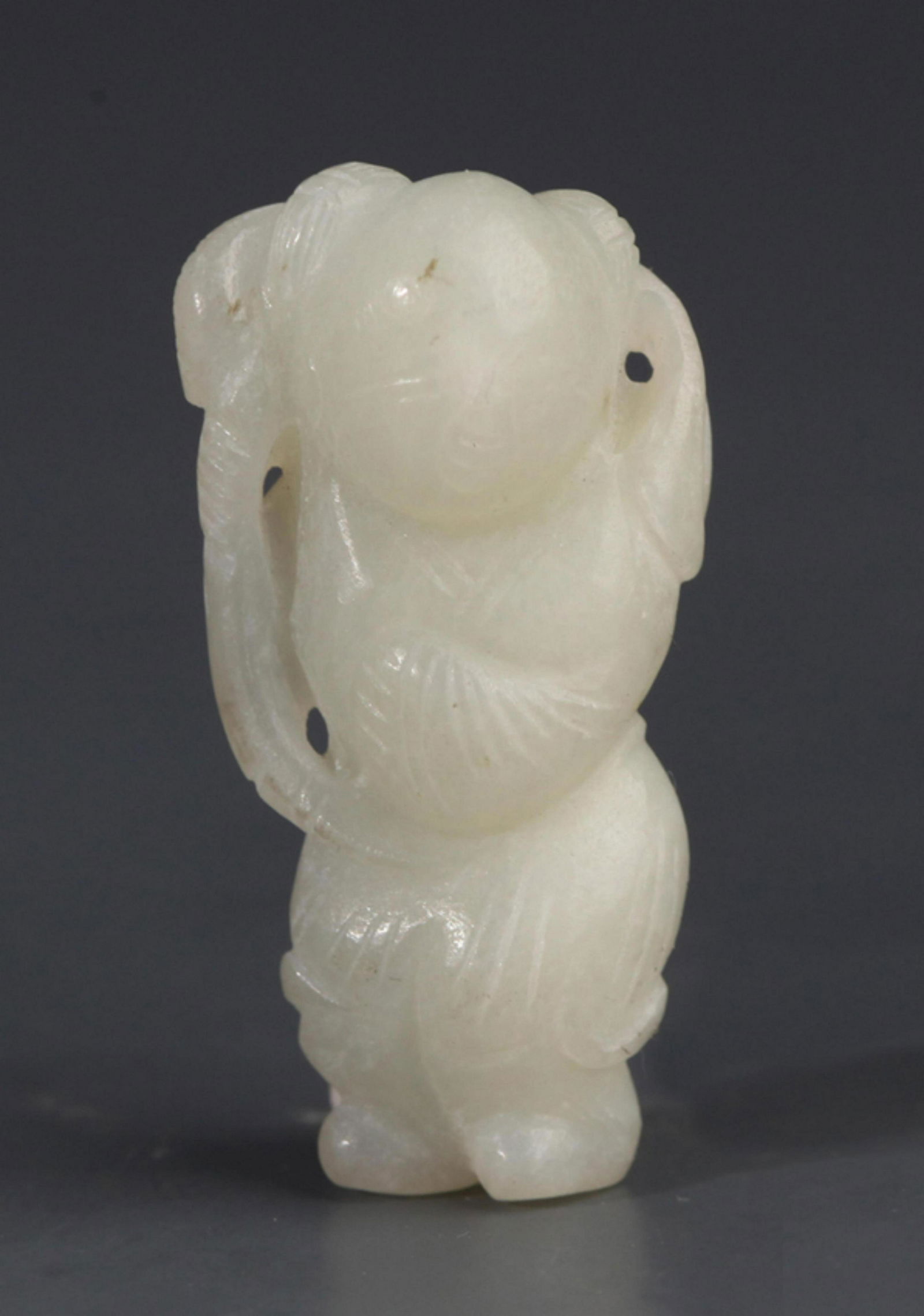 A FINE BOY WITH LOTUS PALE CELADON JADE PENDANT (1 of 4)