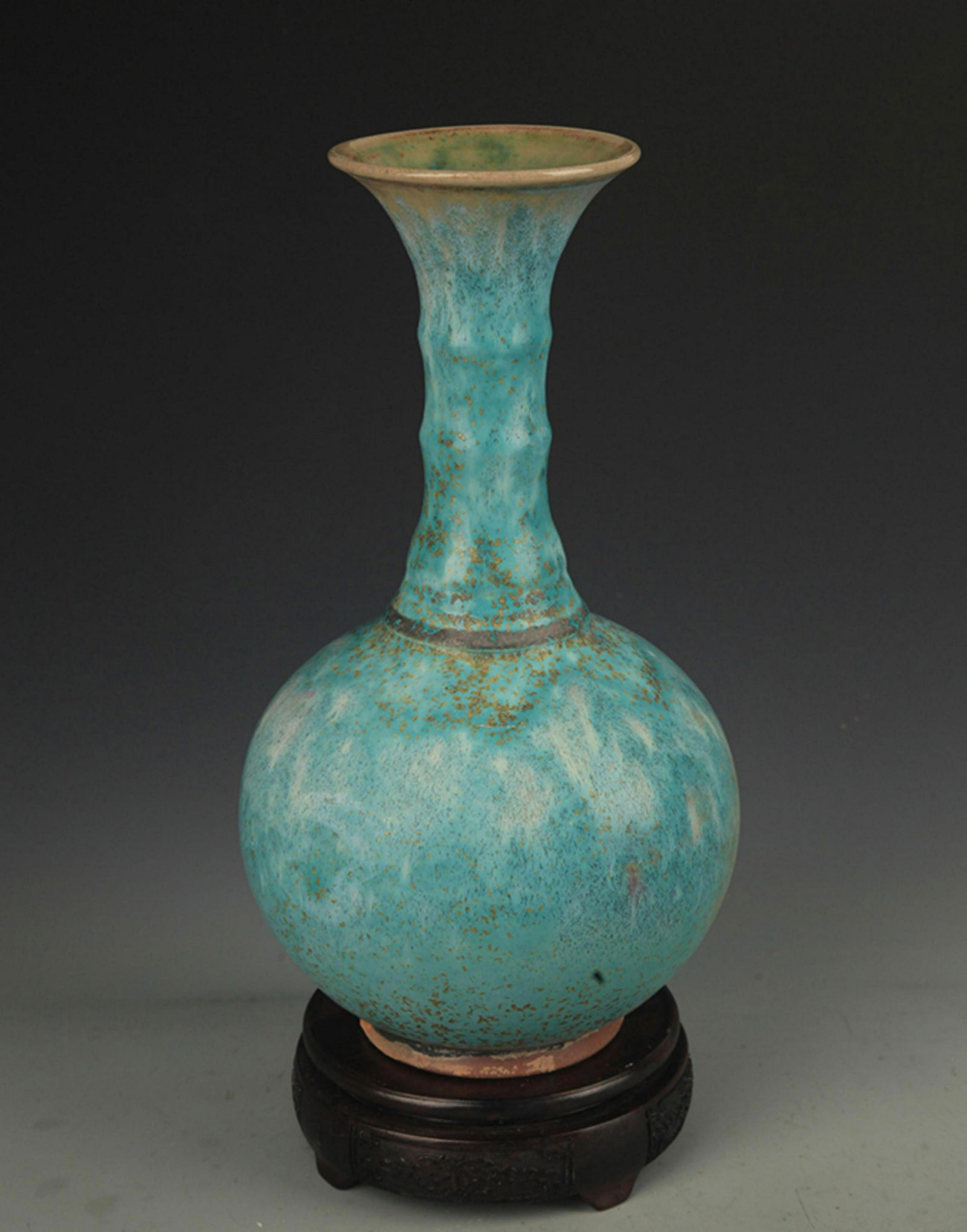 A LU JUN GLAZE PORCELAIN LONG NECK VASE: High:12.25 inch; Diameter:4.0 inch