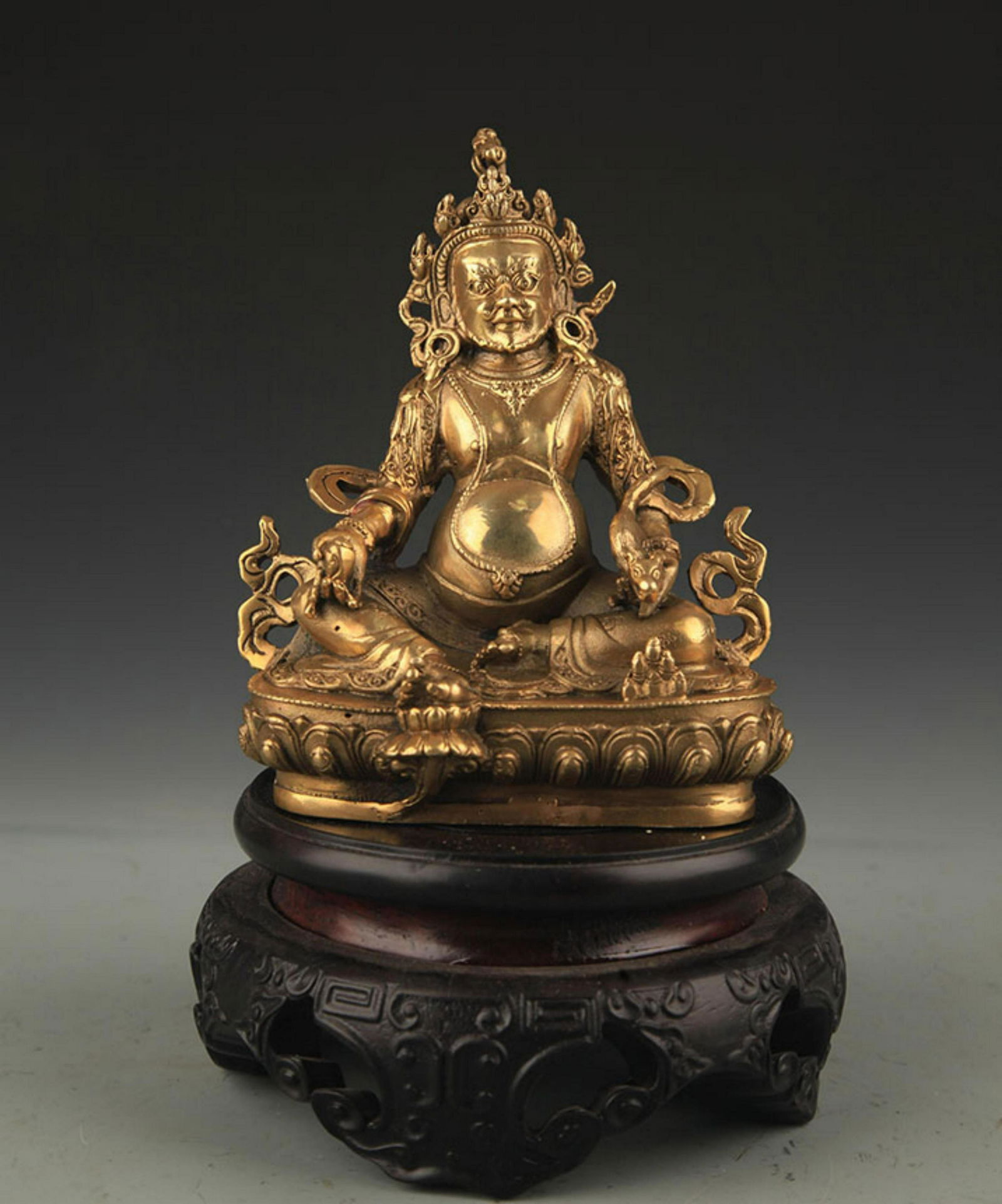 A Fine Tibetan Buddnish Bronze God Of Wealth Statue