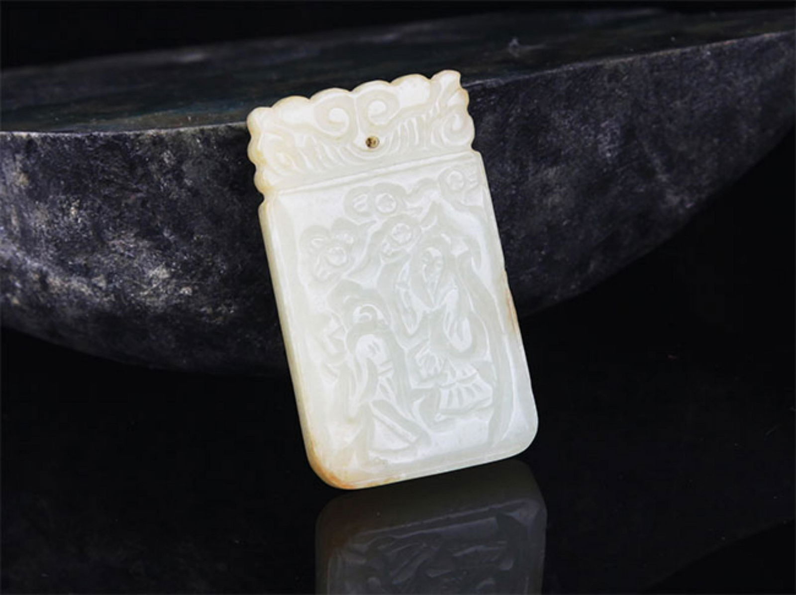 A FINE CHARACTER PATTERN PALE CELADON JADE (1 of 4)