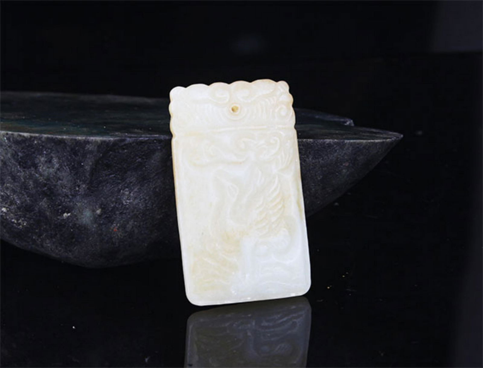 A FINE CHARACTER PATTERN PALE CELADON JADE (1 of 3)