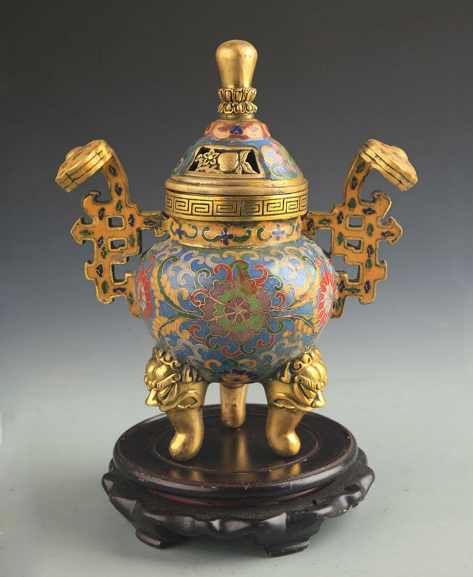 BRONZE CLOISONNE ENAMEL FLOWER PATTERN AROMATHERAPY (1 of 4)