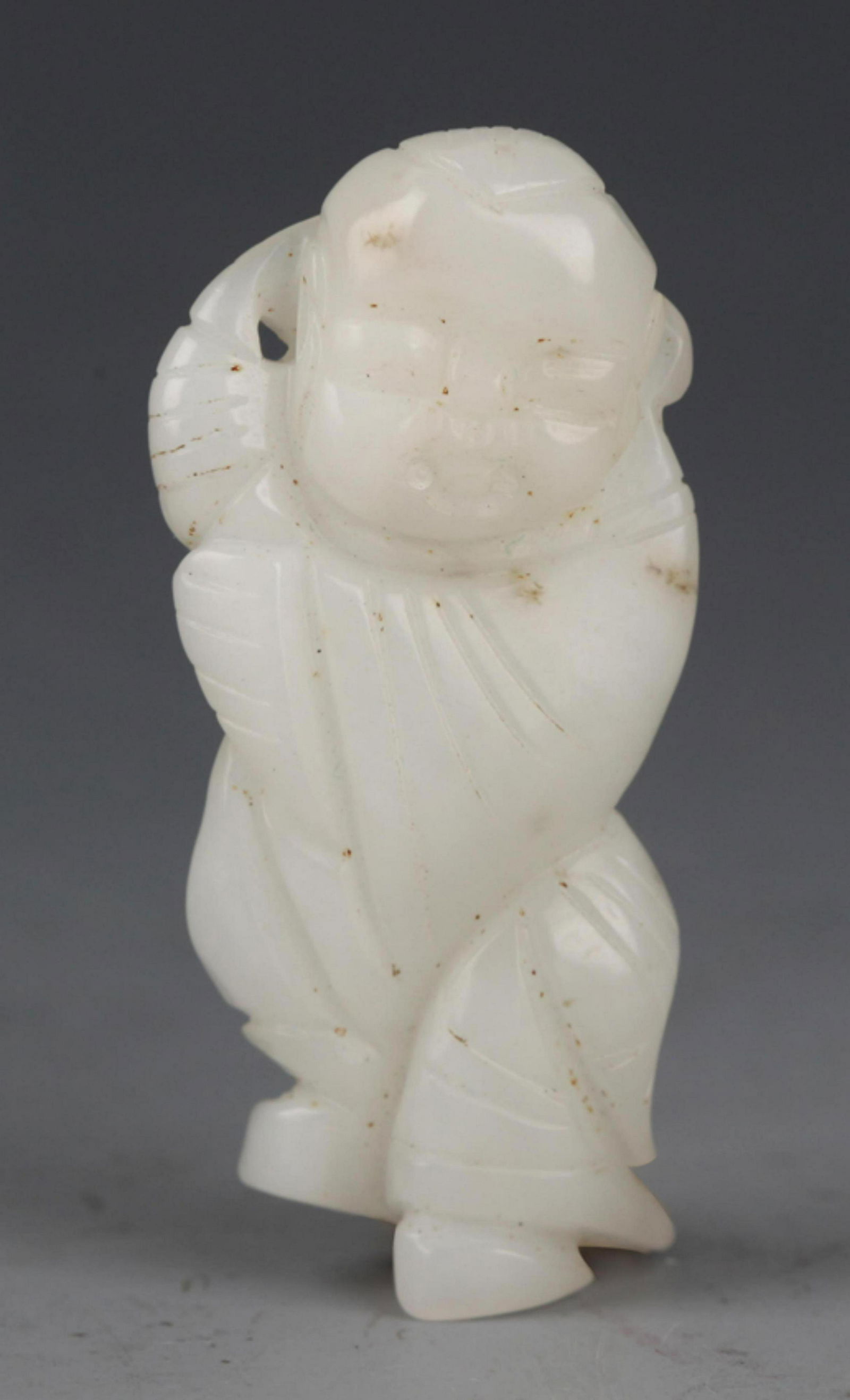 A FINE BOY CARVING PALE CELADON JADE PENDANT (1 of 3)