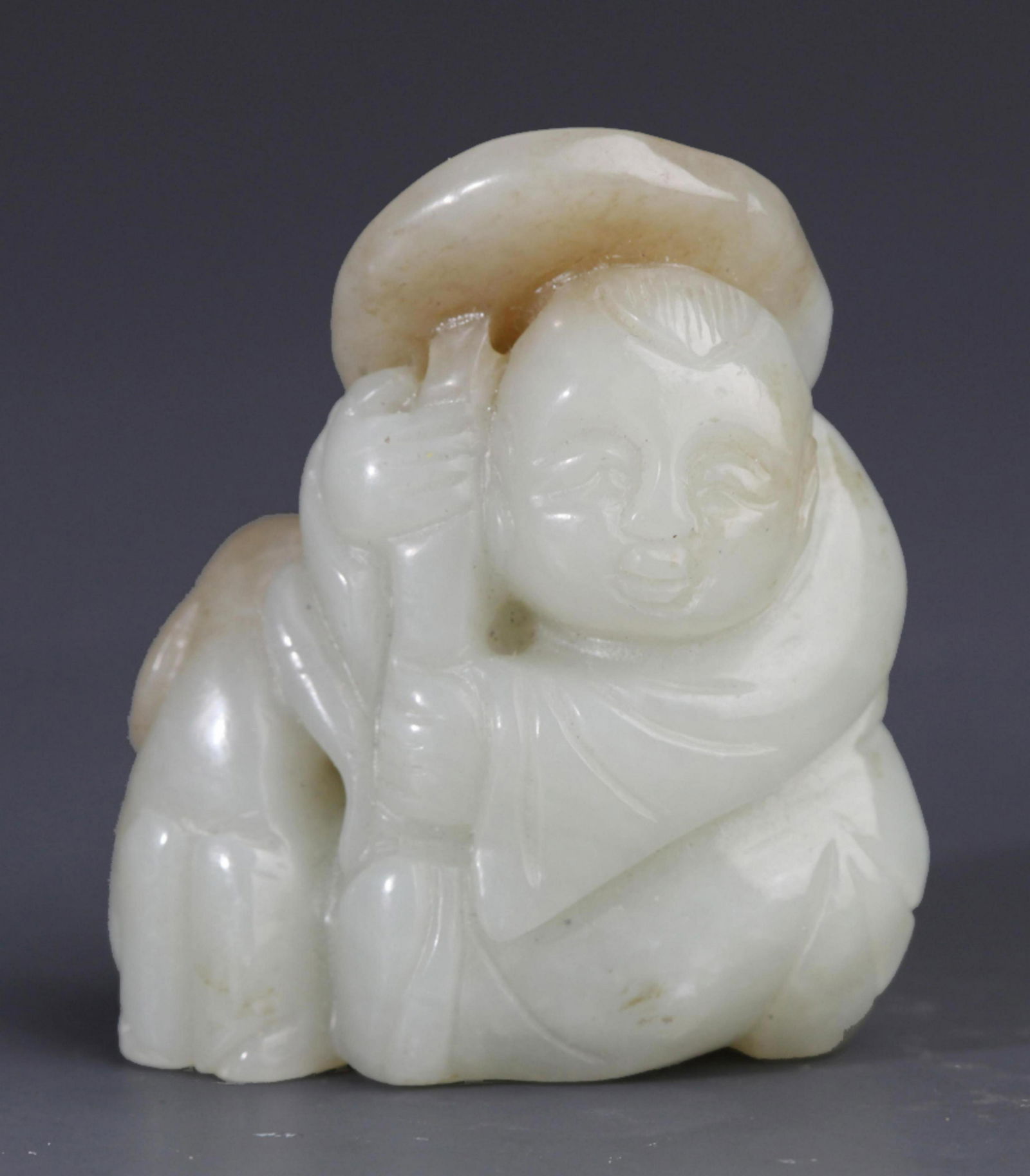 A FINE BOY WITH LOTUS CARVING JADE PENDANT (1 of 4)