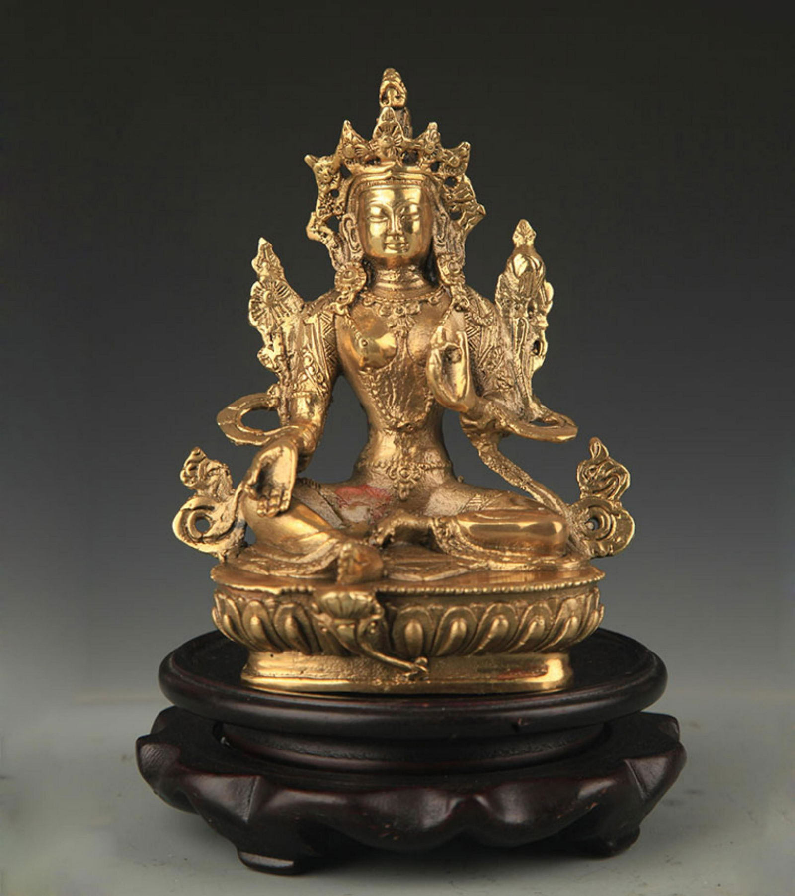 A TIBETAN BUDDHISM BRONZE GREEN TARA STATUE STATUE (1 of 6)