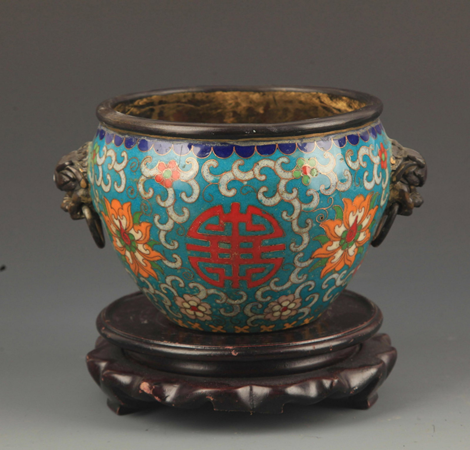 CLOISONNE ENAMEL SHI GU ZHEN BAO MARK CENSER: Ming Dynasty Style, High: 3.75 inch; Diameter: 5.0 inch
