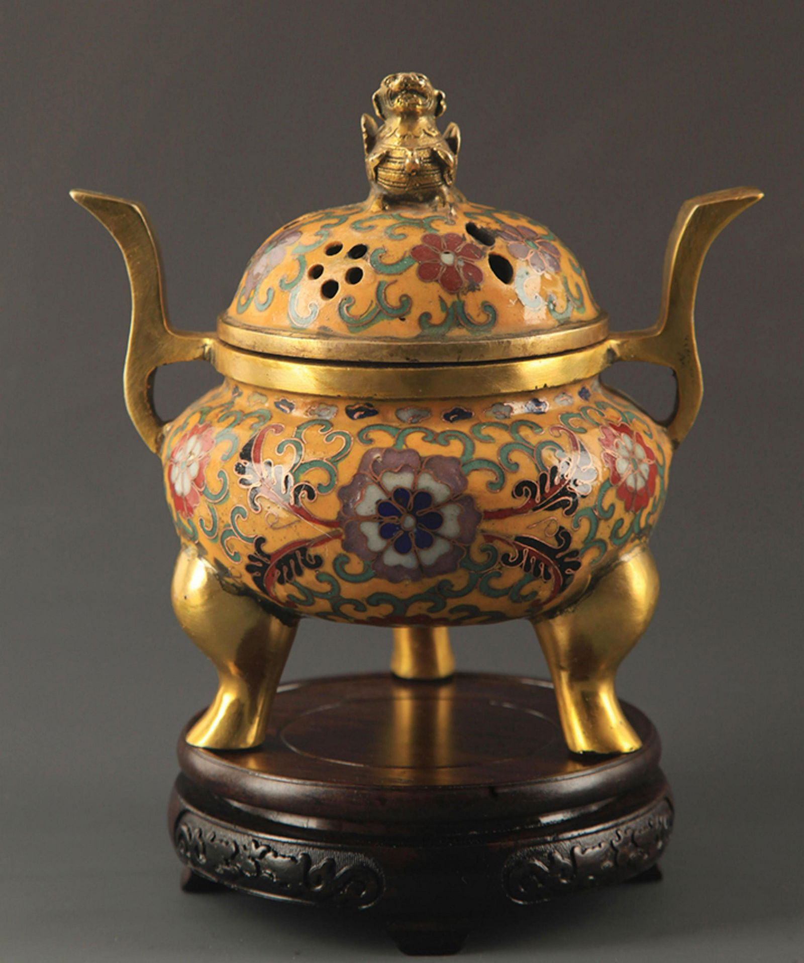 CLOISONNE ENAMEL FLOWER CARVING BRONZE AROMATHERAPY (1 of 8)