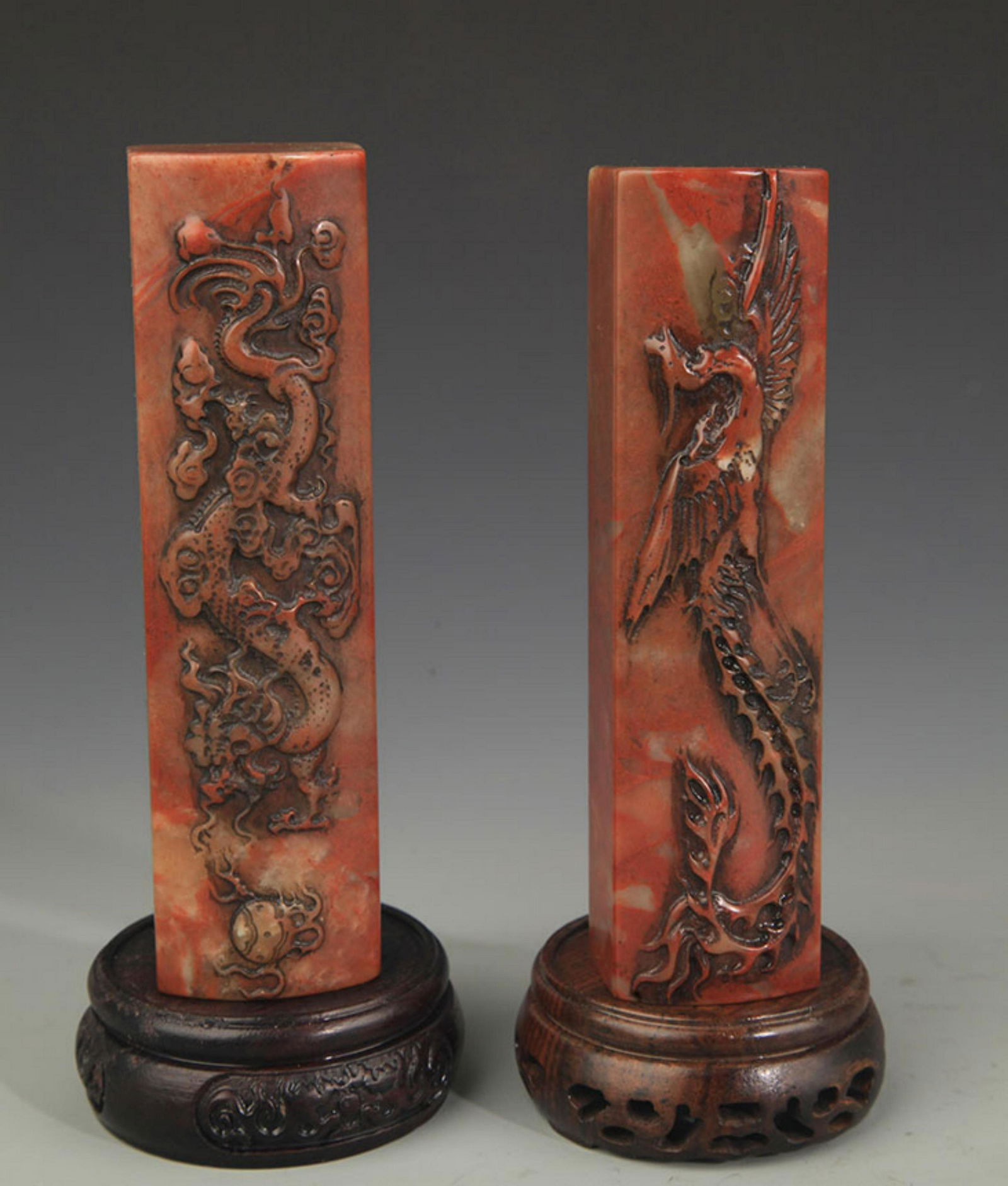 PAIR OF DRAGON CARVING SHOUSHAN STONE PAPER WEIGHT (1 of 4)