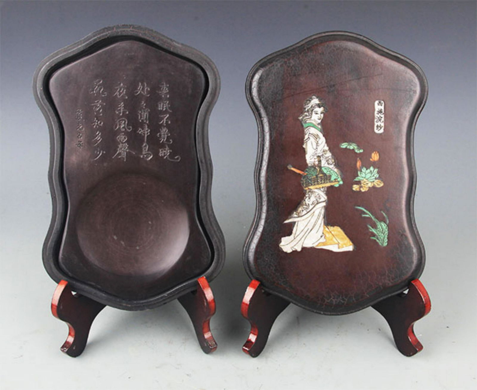 A CHINESE CARVING STONE INK WITH WOODEN BOX (1 of 6)