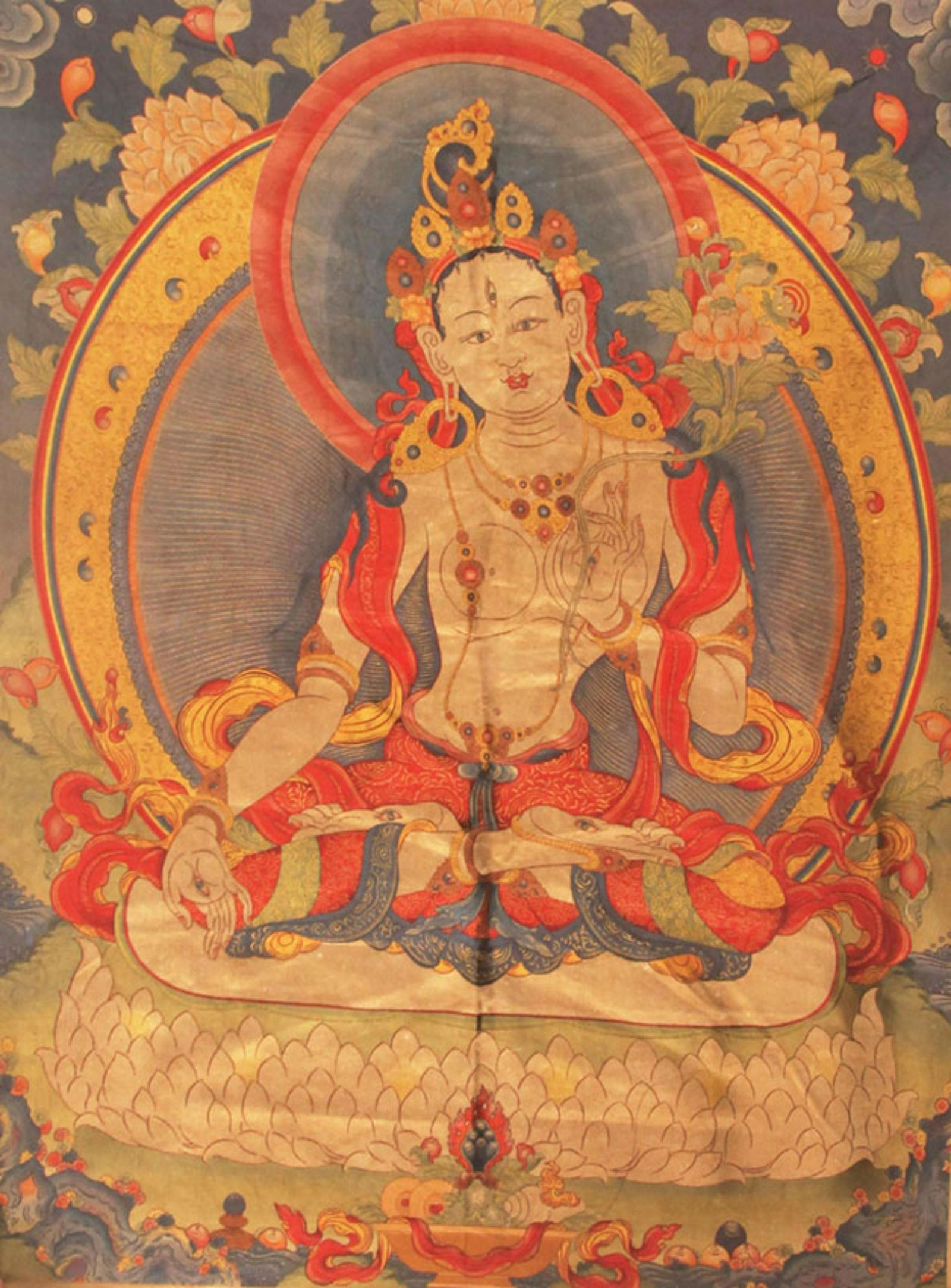 FINE TIBETAN THANGKA "WHITE  BODHISATTVA TARA" ON (1 of 4)